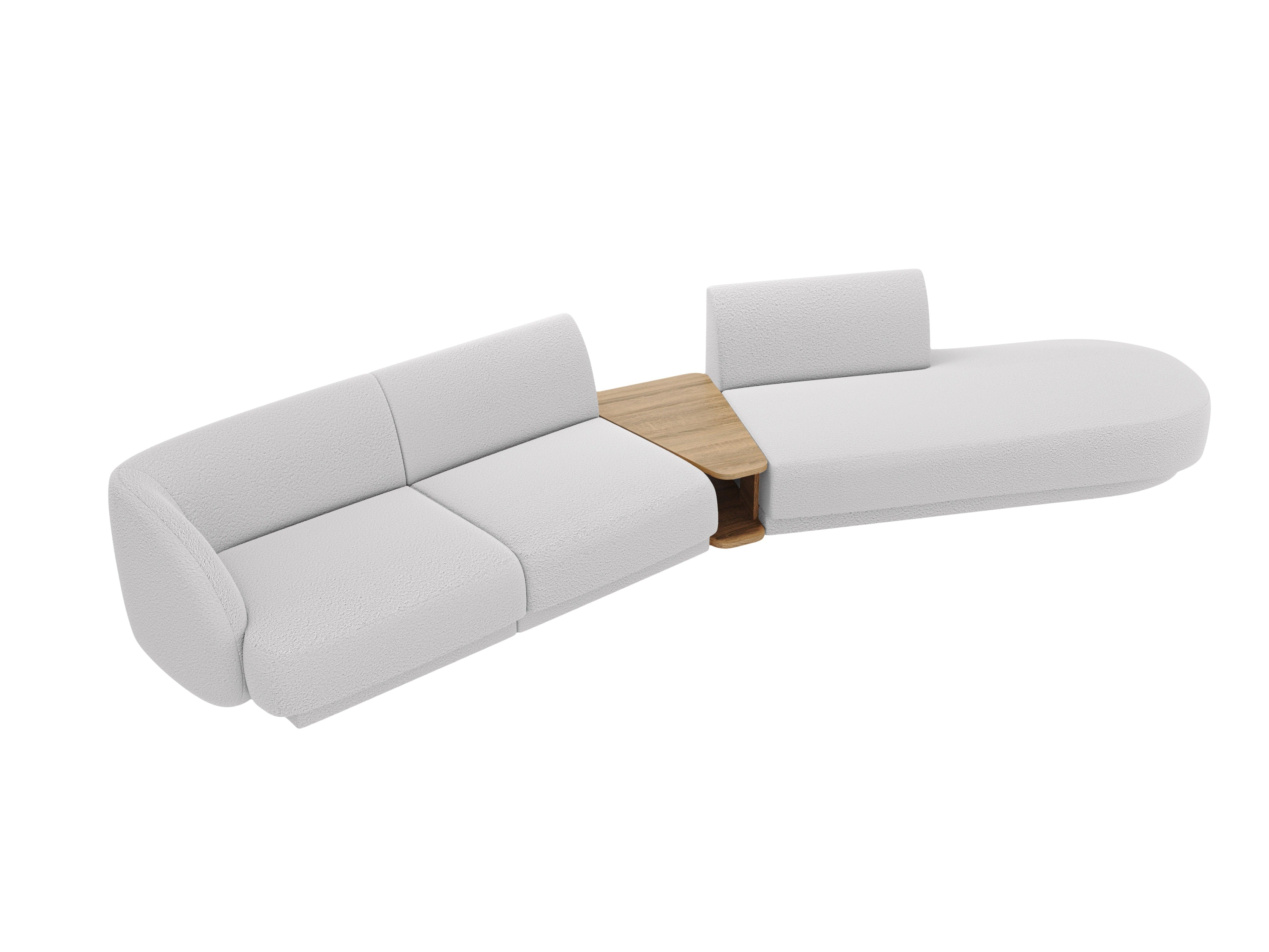 Modulares Sofa mit Tisch, 4-Sitzer, rechtsseitig, MILEY, hellgraue Boucle