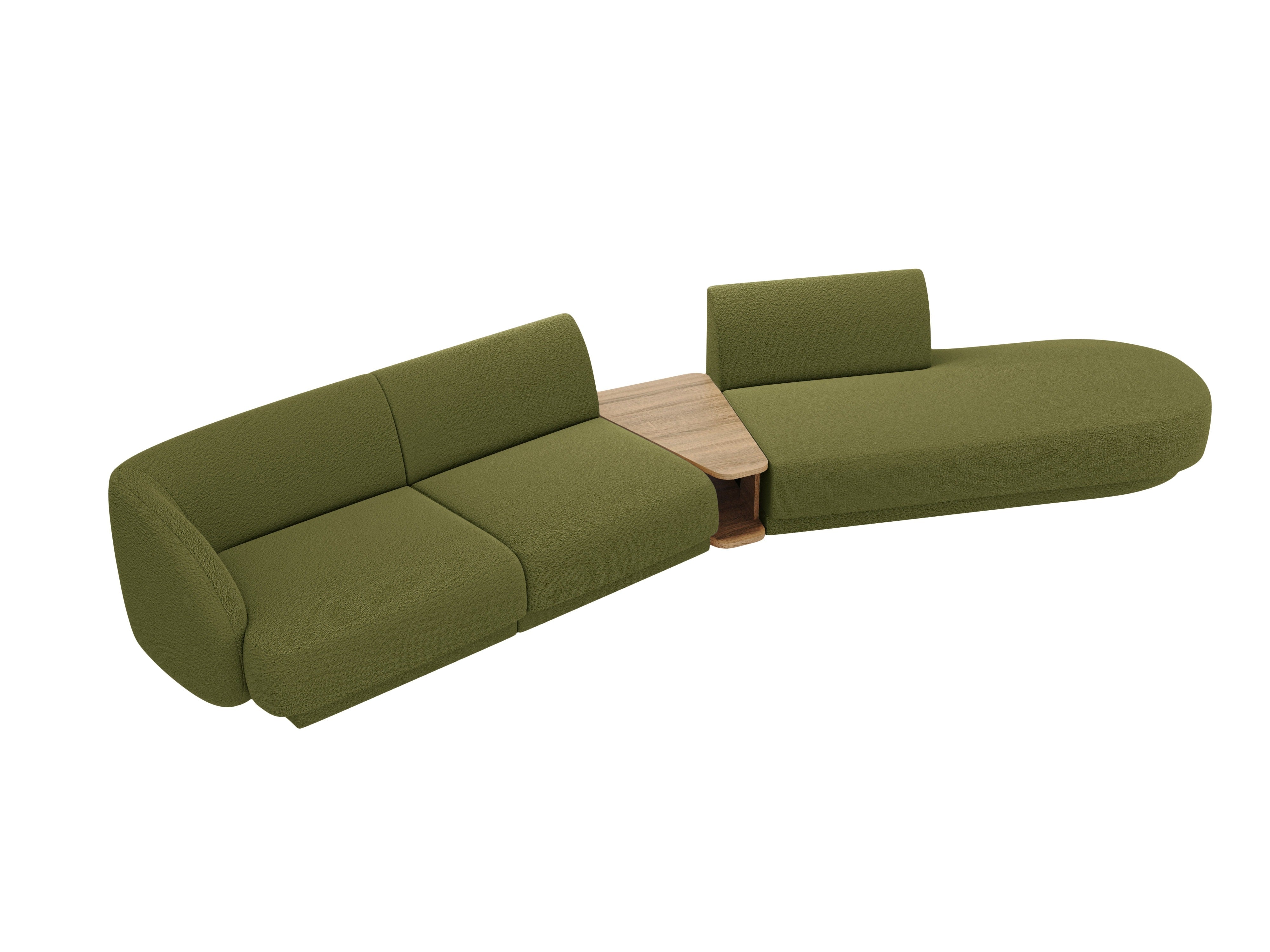 Modulares Sofa mit Tisch, 4-Sitzer, rechtsseitig, MILEY, grün Boucle