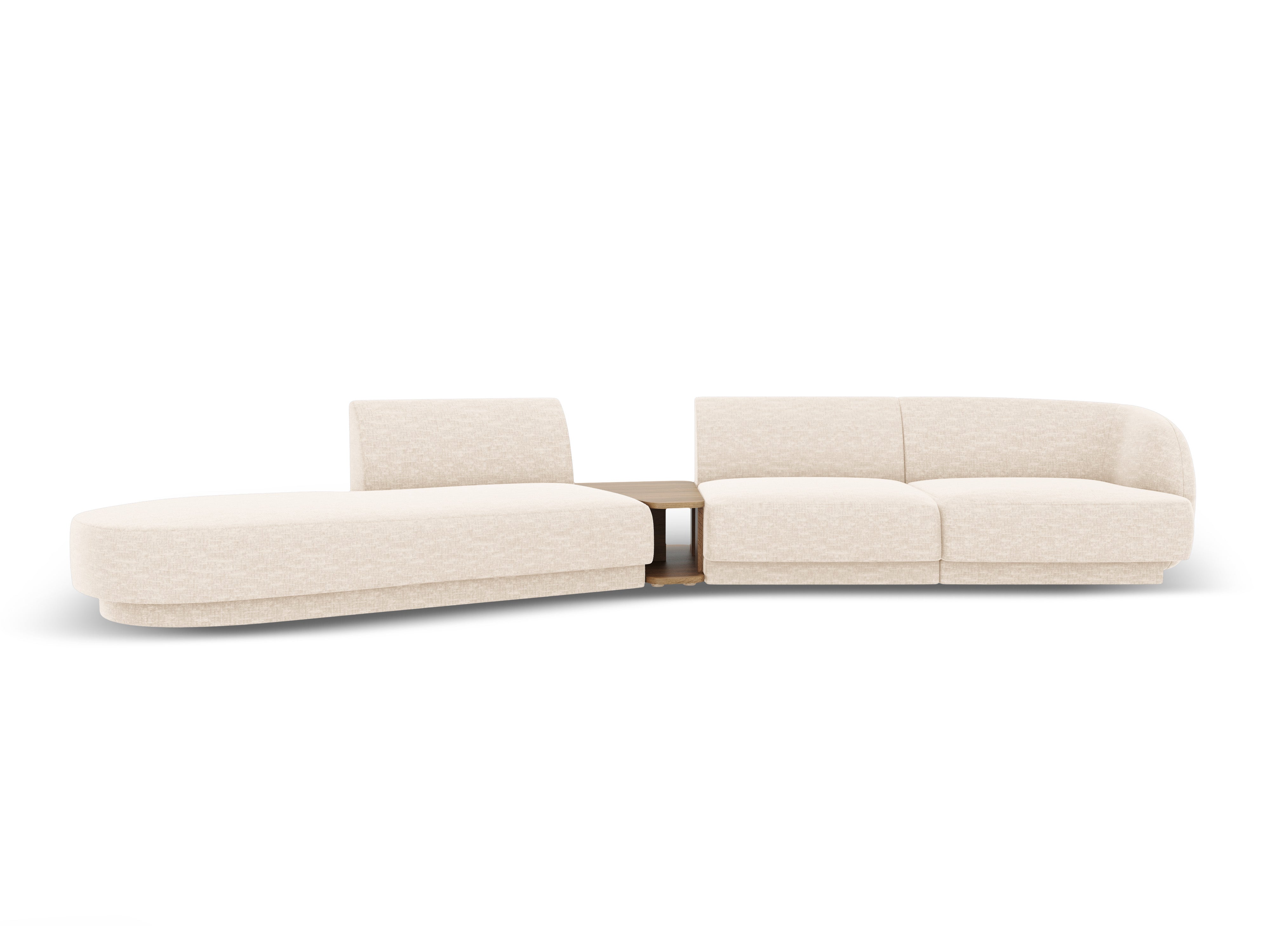 Modulares Sofa links mit Tisch für 4 Personen MILEY hellbeige schimmernder Chenille