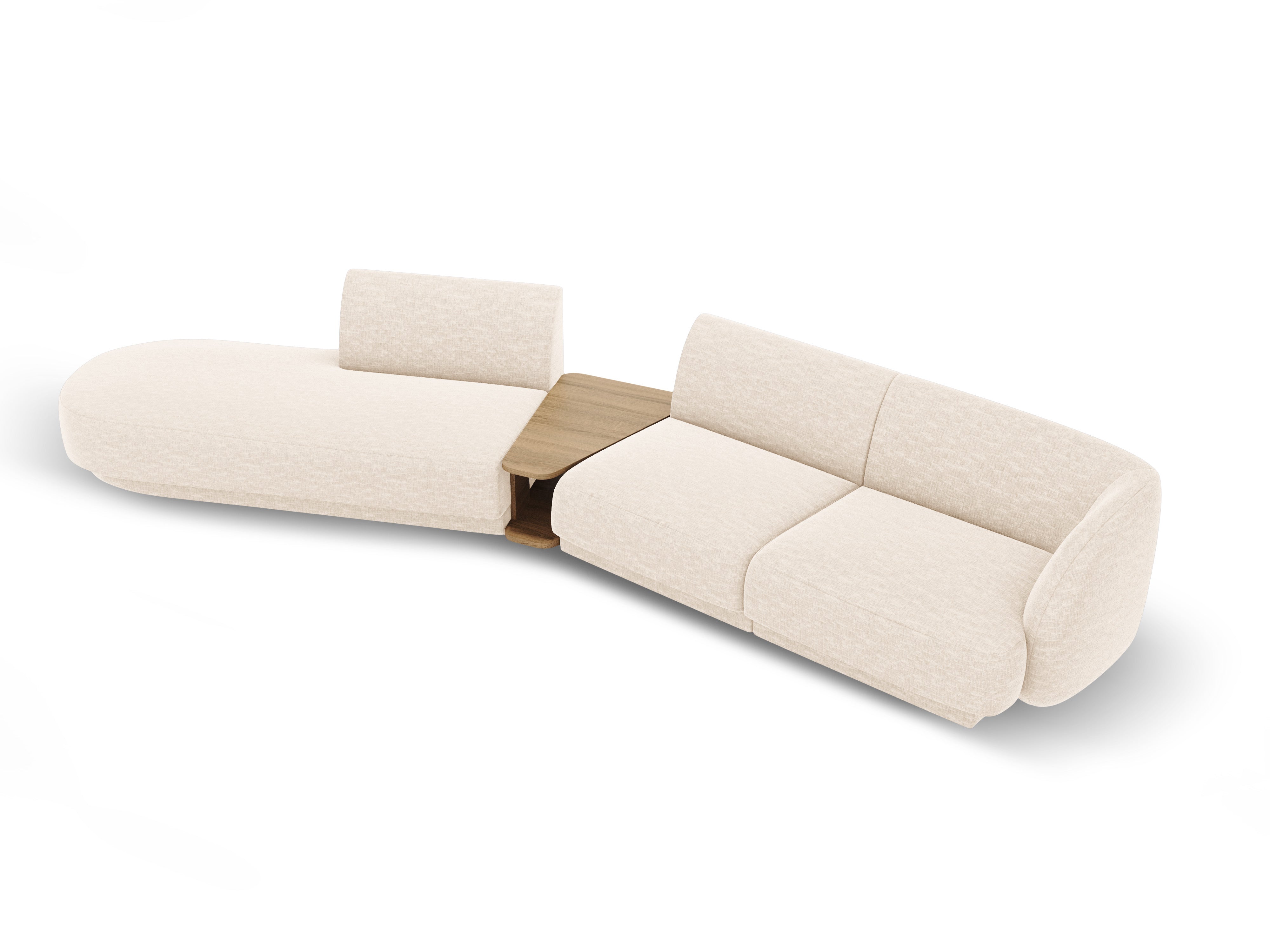 Modulares Sofa links mit Tisch für 4 Personen MILEY hellbeige schimmernder Chenille