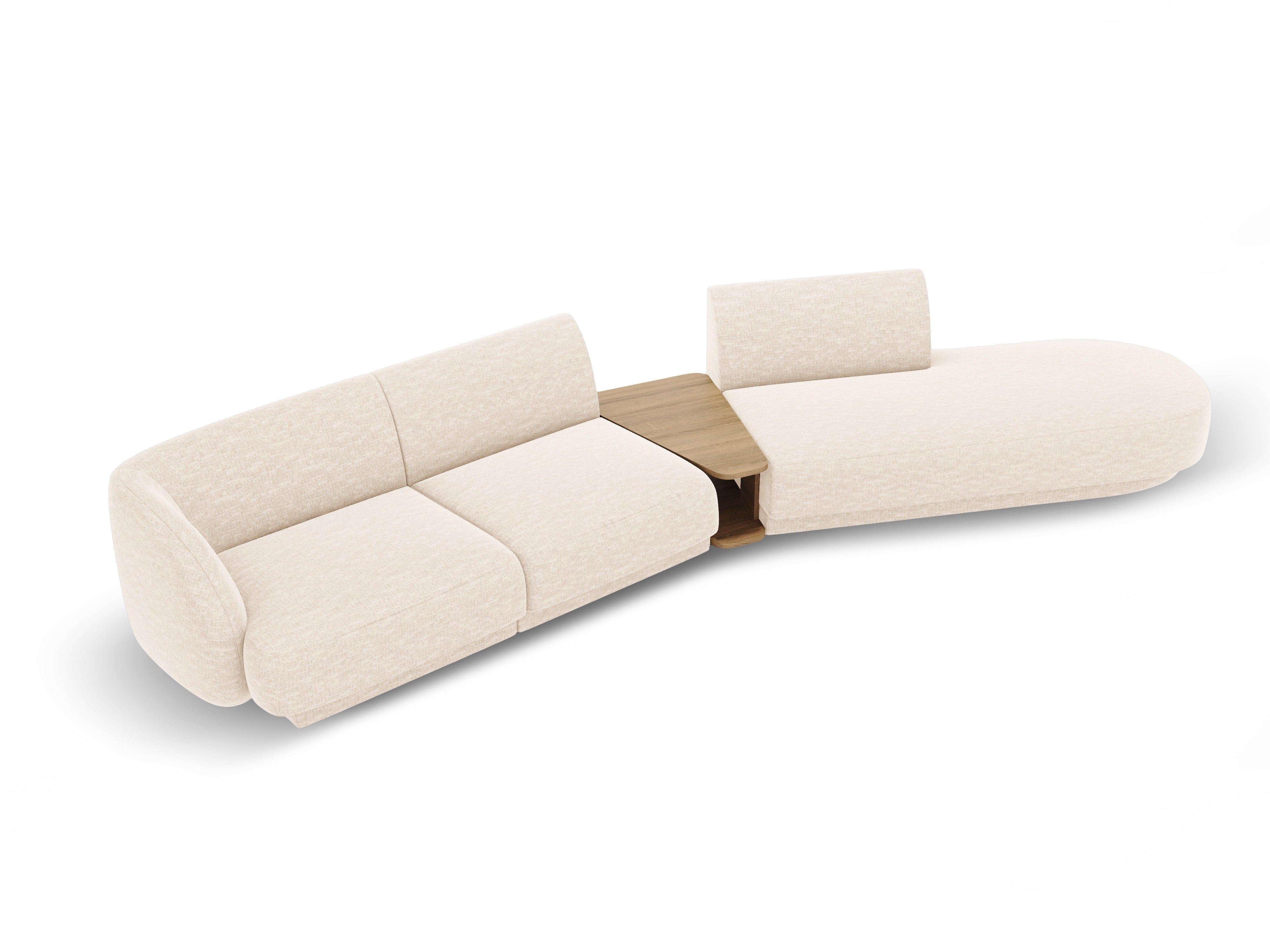 Modulares Sofa mit Tisch, 4-Sitzer, rechtsseitig, MILEY, hellbeige, seidiger Chenille