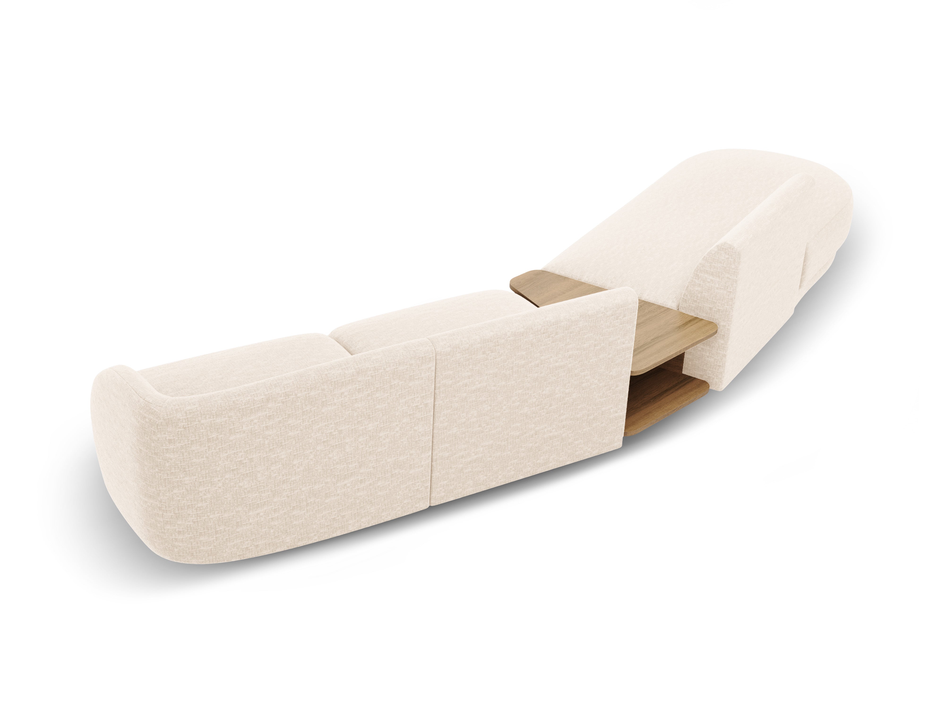 Modulares Sofa links mit Tisch für 4 Personen MILEY hellbeige schimmernder Chenille