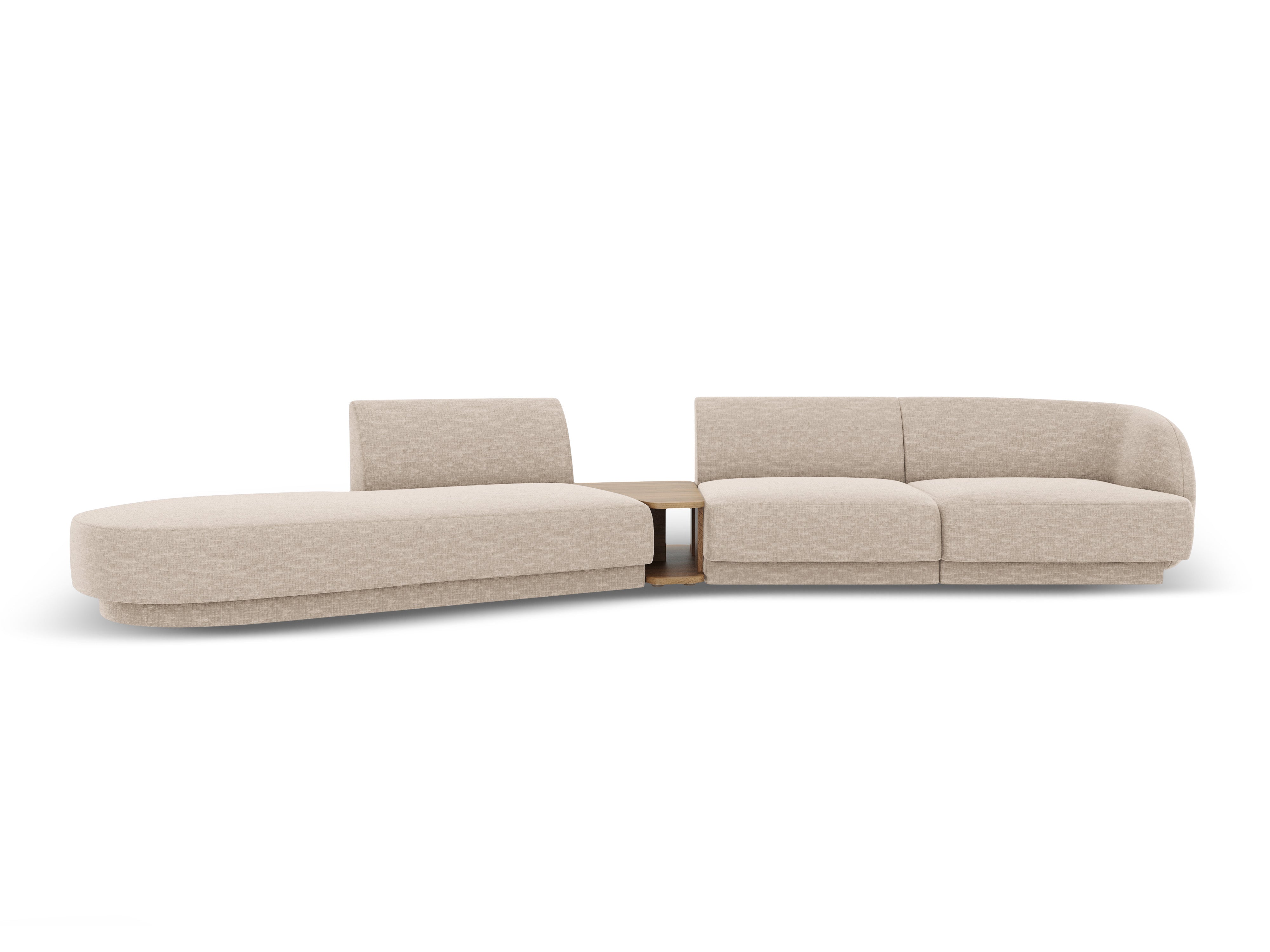 Modulares Sofa links mit Tisch für 4 Personen MILEY beige schimmernder Chenille