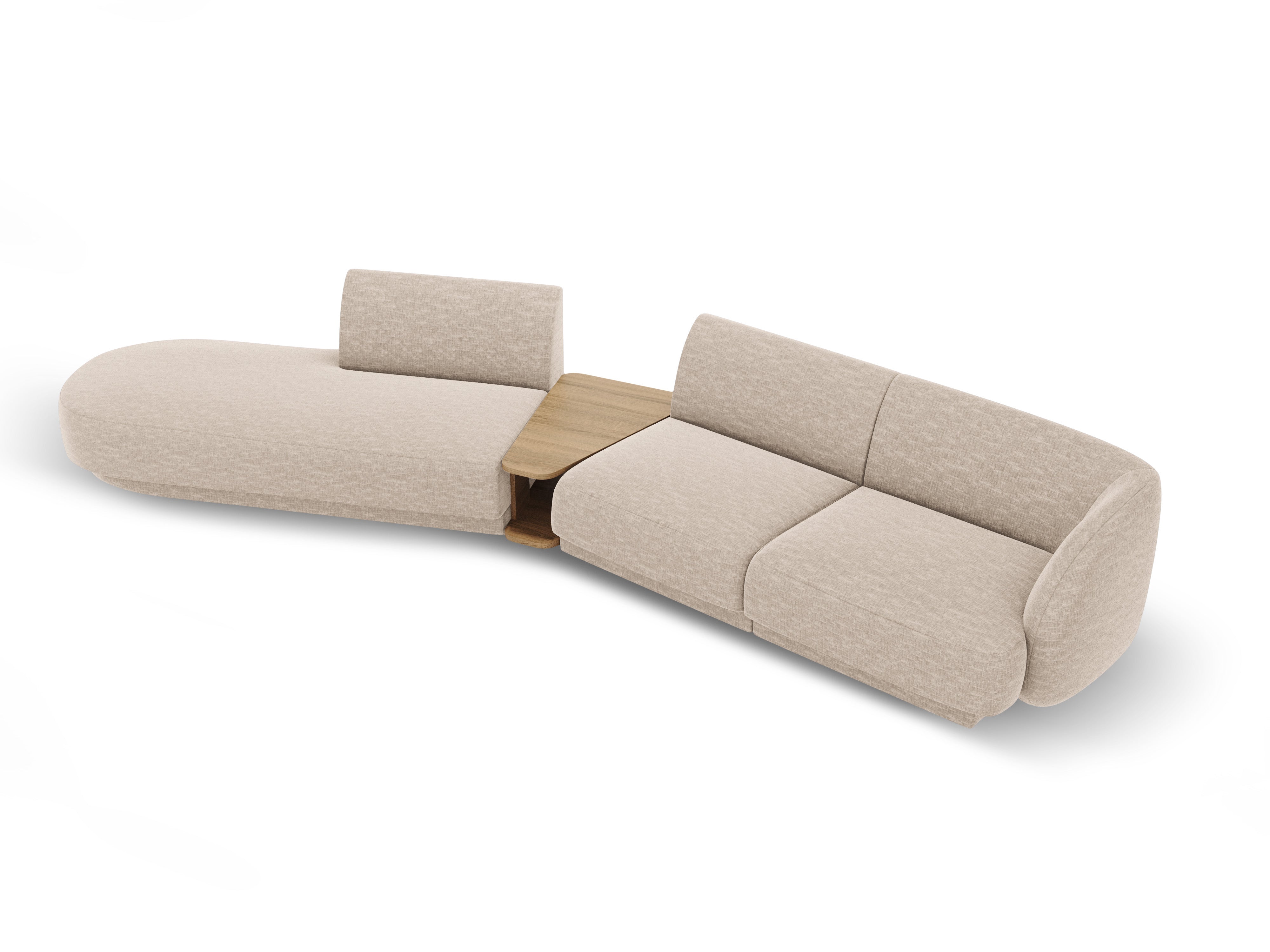 Modulares Sofa links mit Tisch für 4 Personen MILEY beige schimmernder Chenille