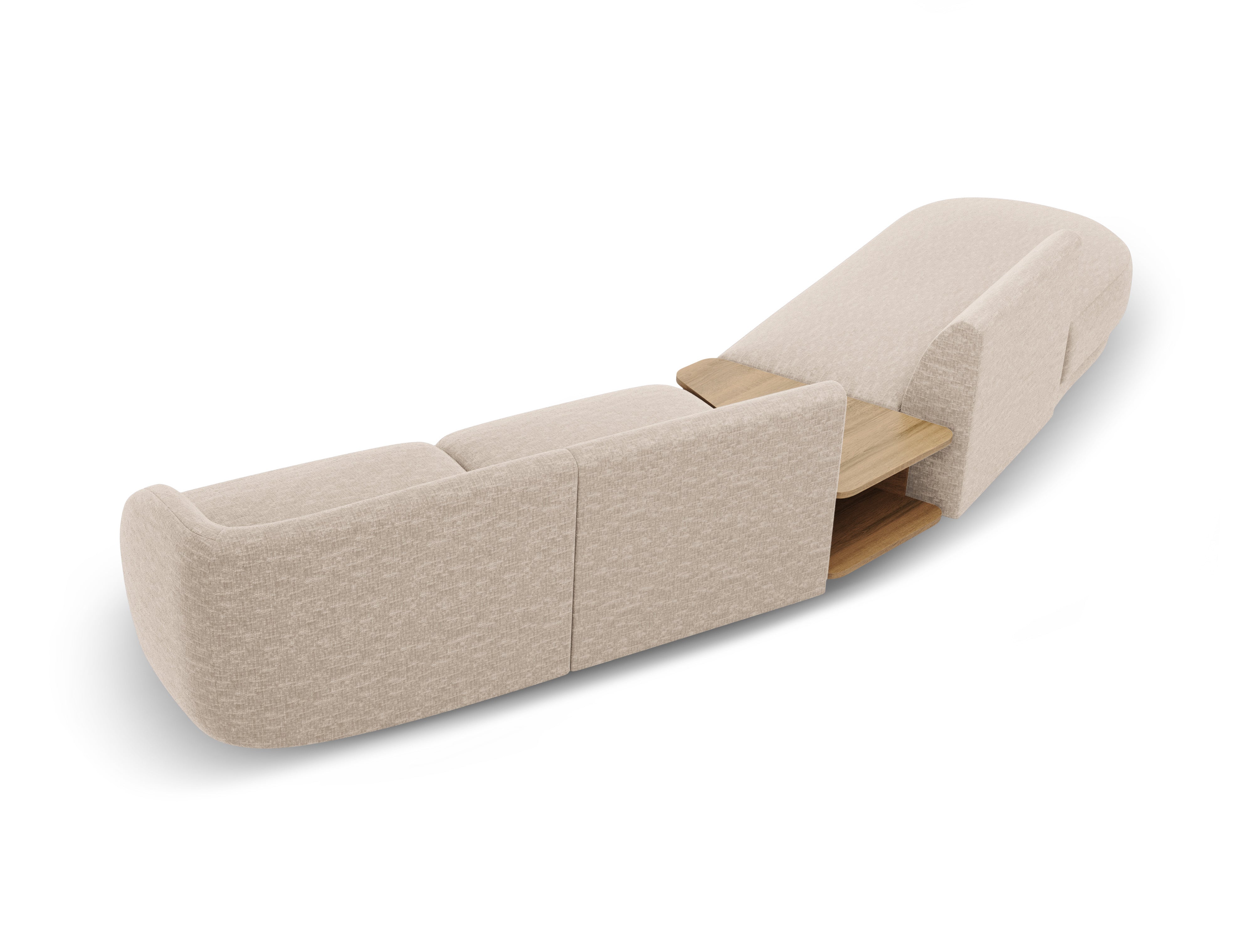 Modulares Sofa links mit Tisch für 4 Personen MILEY beige schimmernder Chenille