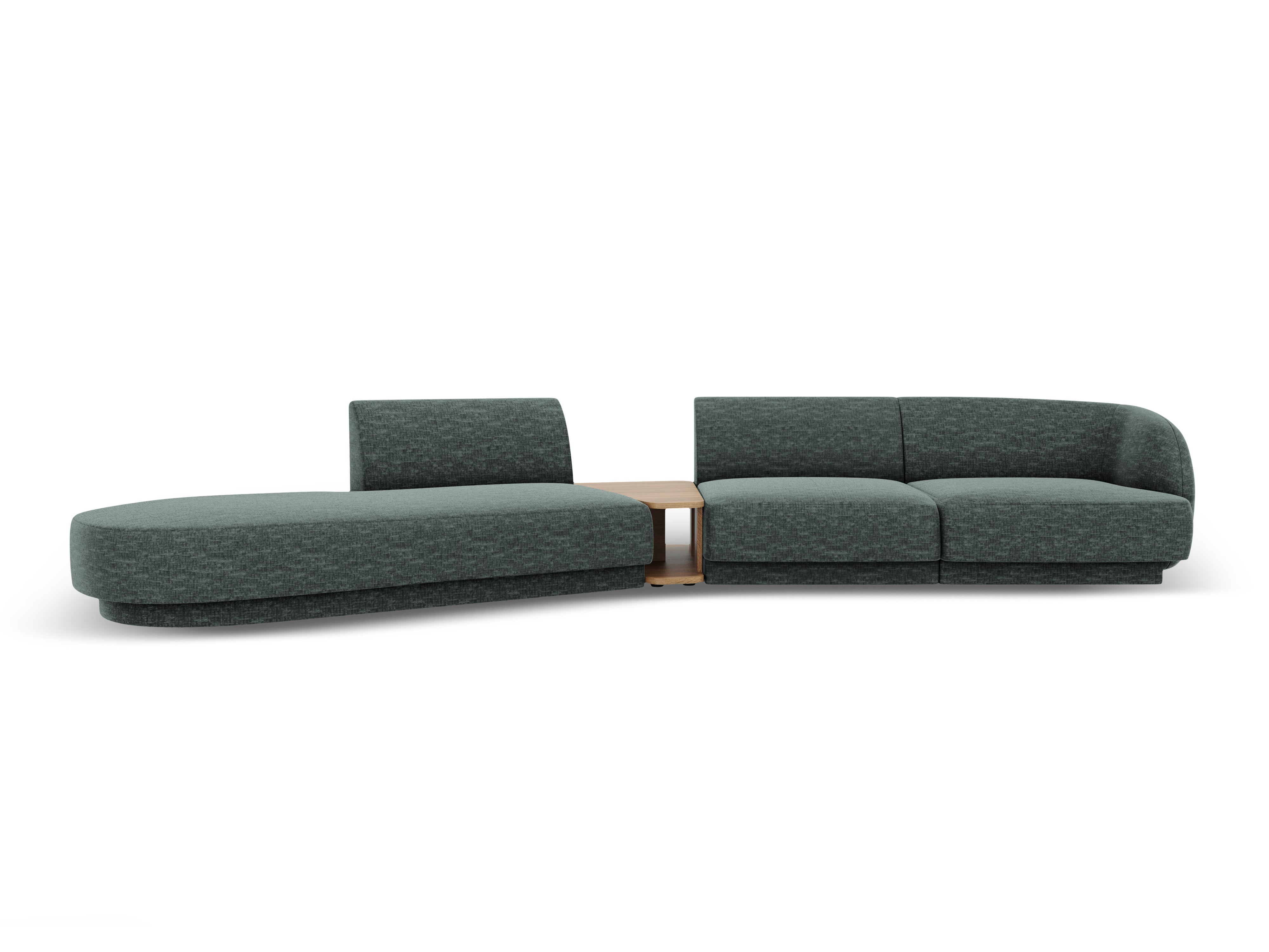 Left-sided modular sofa with table for 4 people MILEY petrol silky chenille