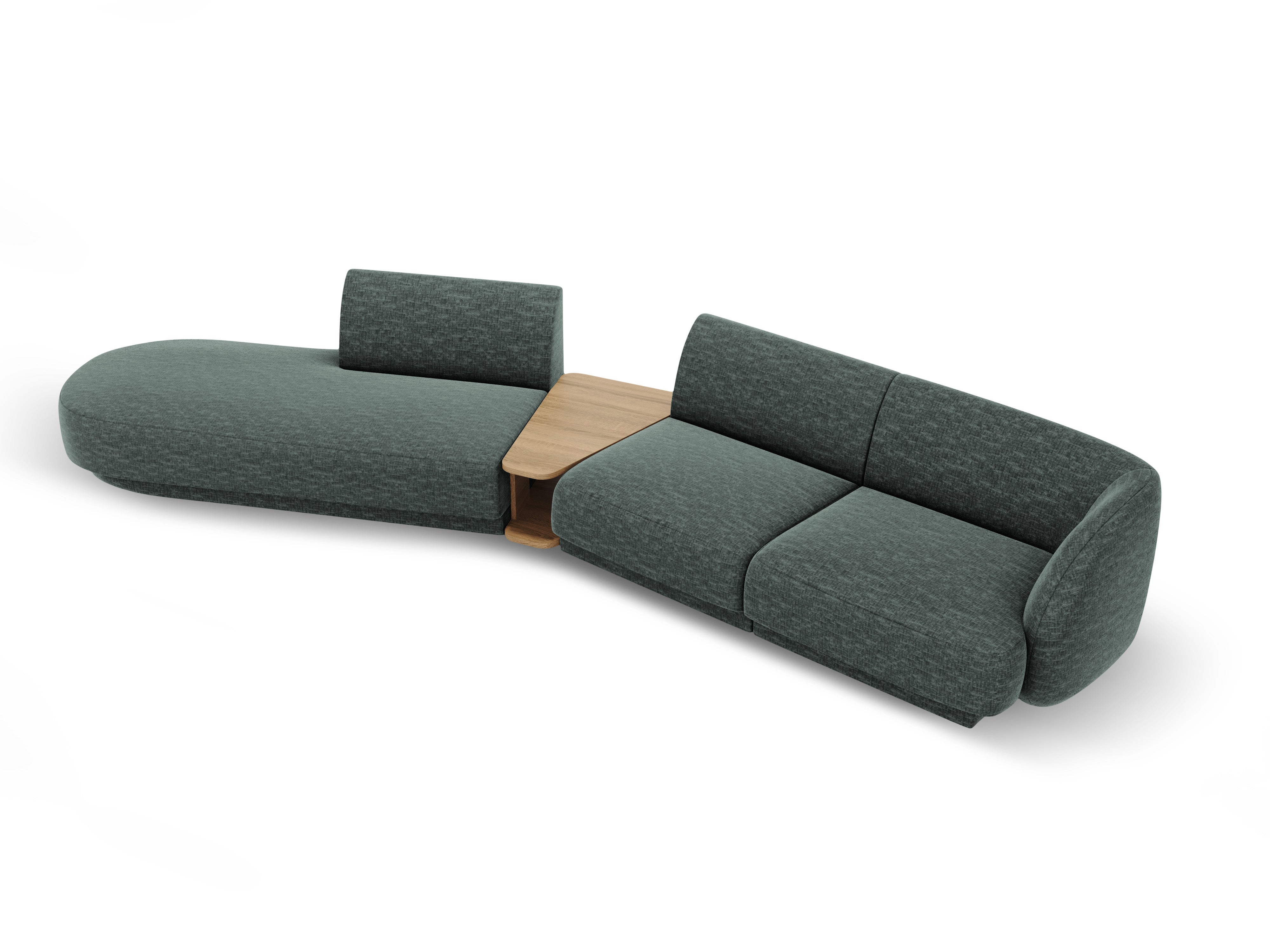 Left-sided modular sofa with table for 4 people MILEY petrol silky chenille