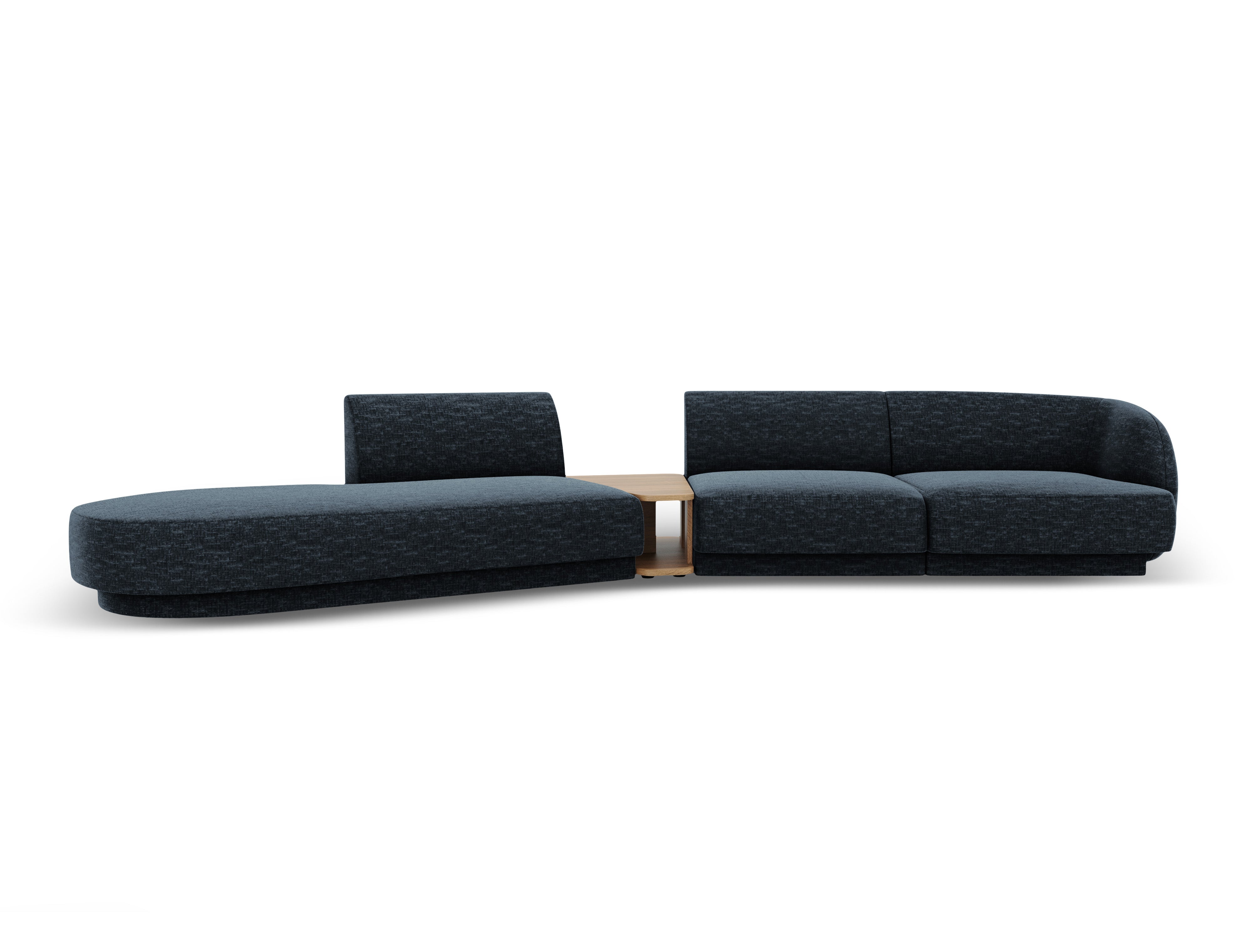 Modulares Sofa links mit Tisch für 4 Personen MILEY königsblau schimmerndes Chenille