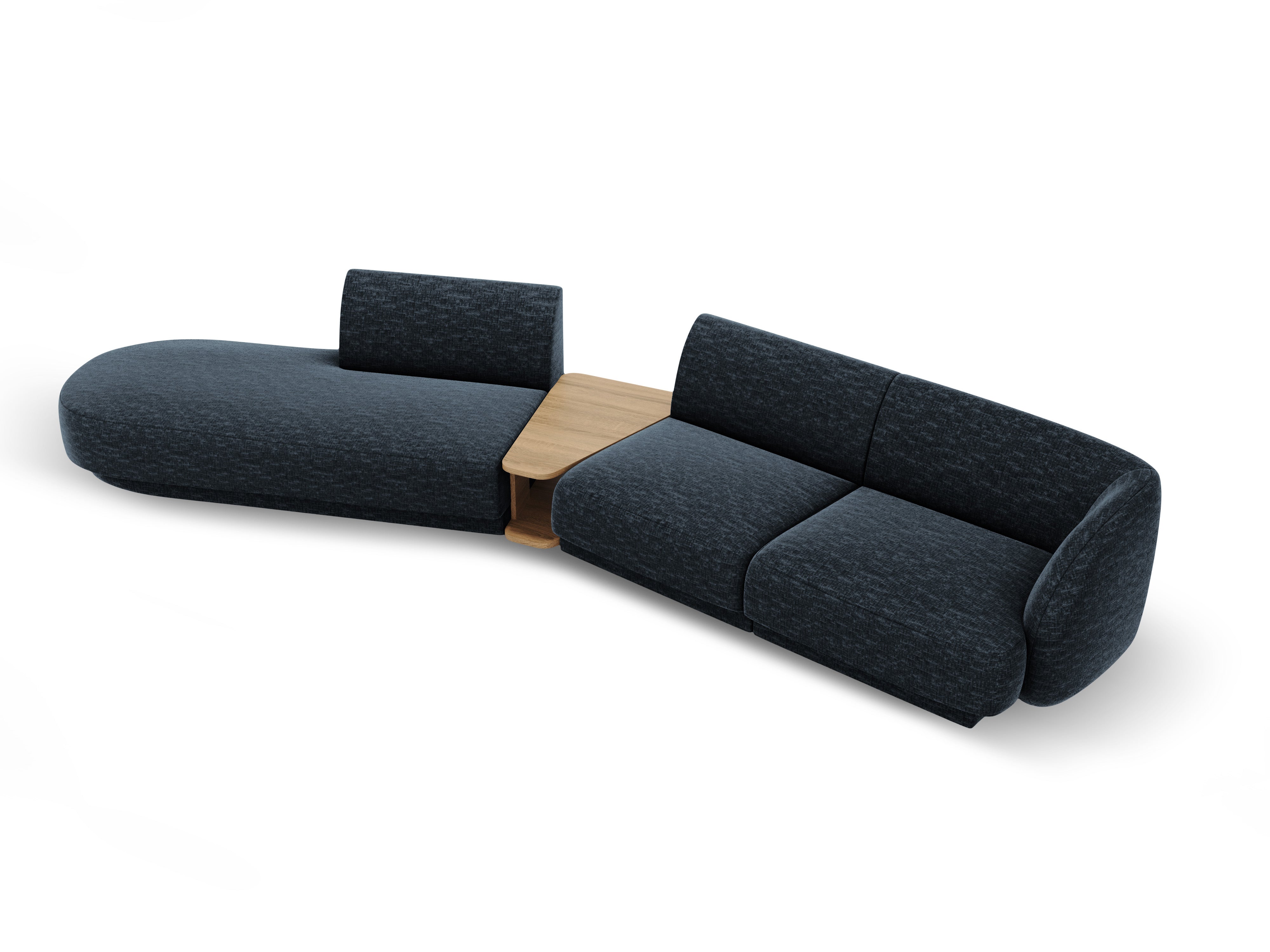Modulares Sofa links mit Tisch für 4 Personen MILEY königsblau schimmerndes Chenille