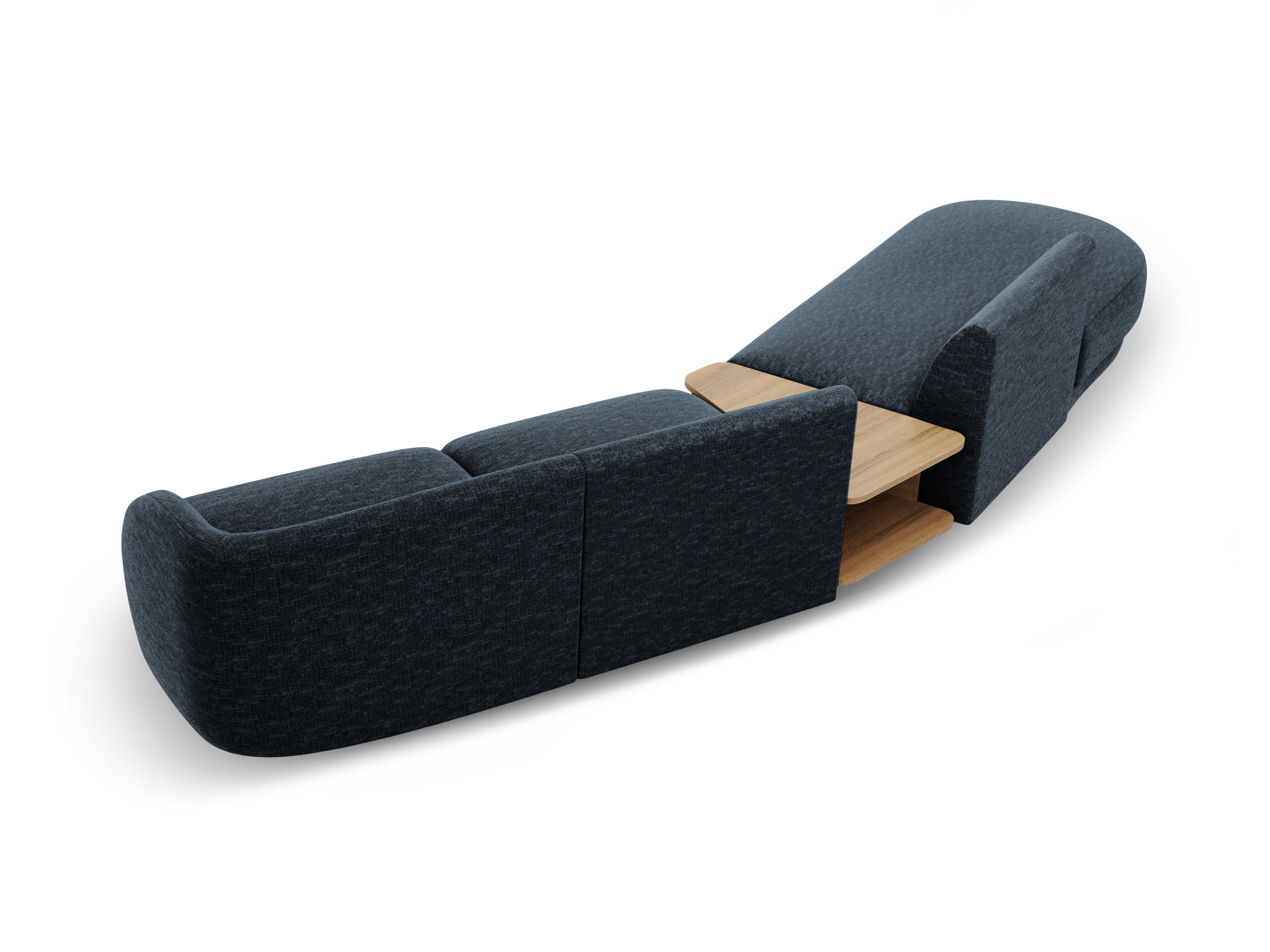 Modulares Sofa links mit Tisch für 4 Personen MILEY königsblau schimmerndes Chenille
