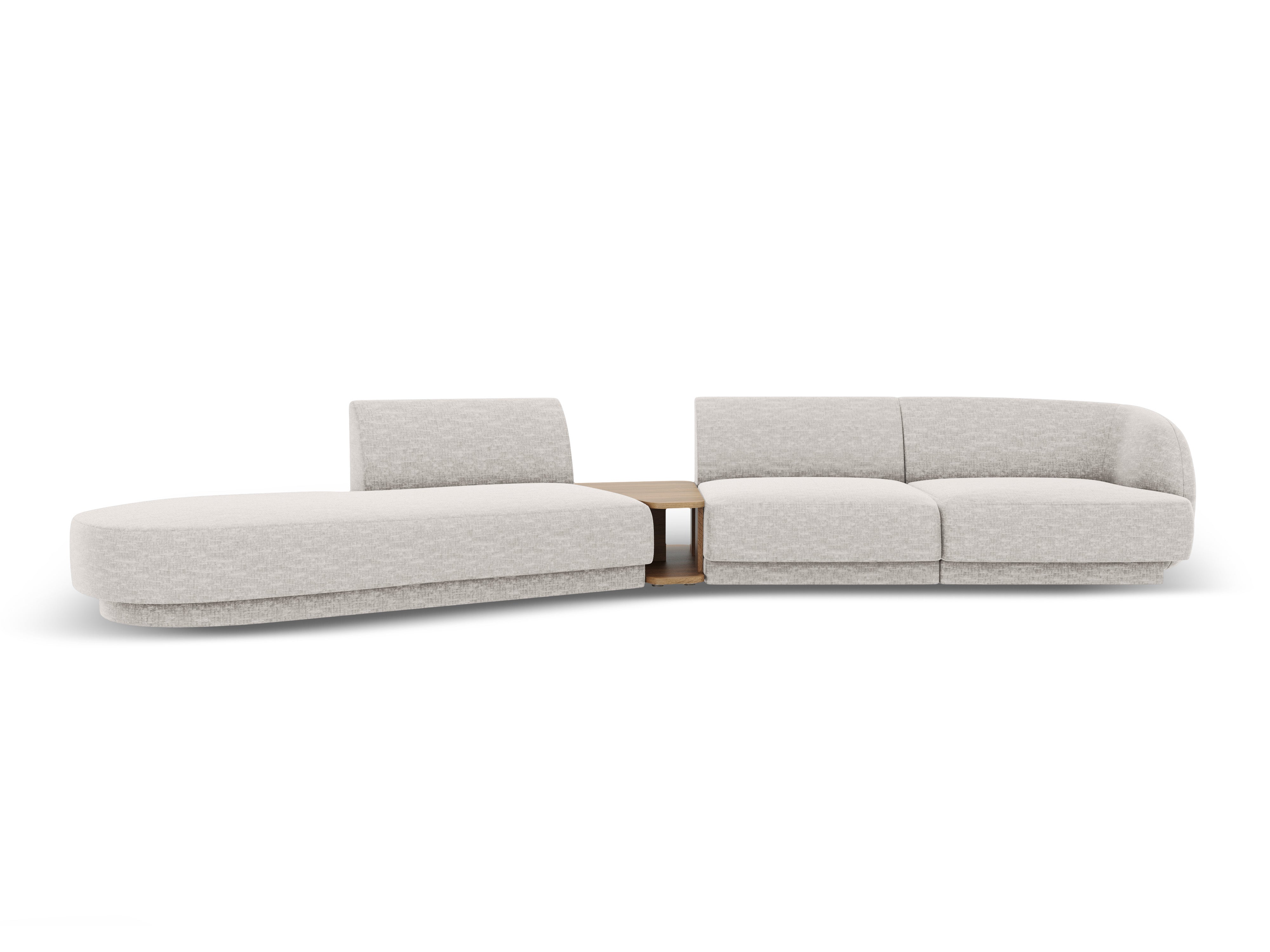 Modulares Sofa links mit Tisch für 4 Personen MILEY hellgraues, seidiges Chenille
