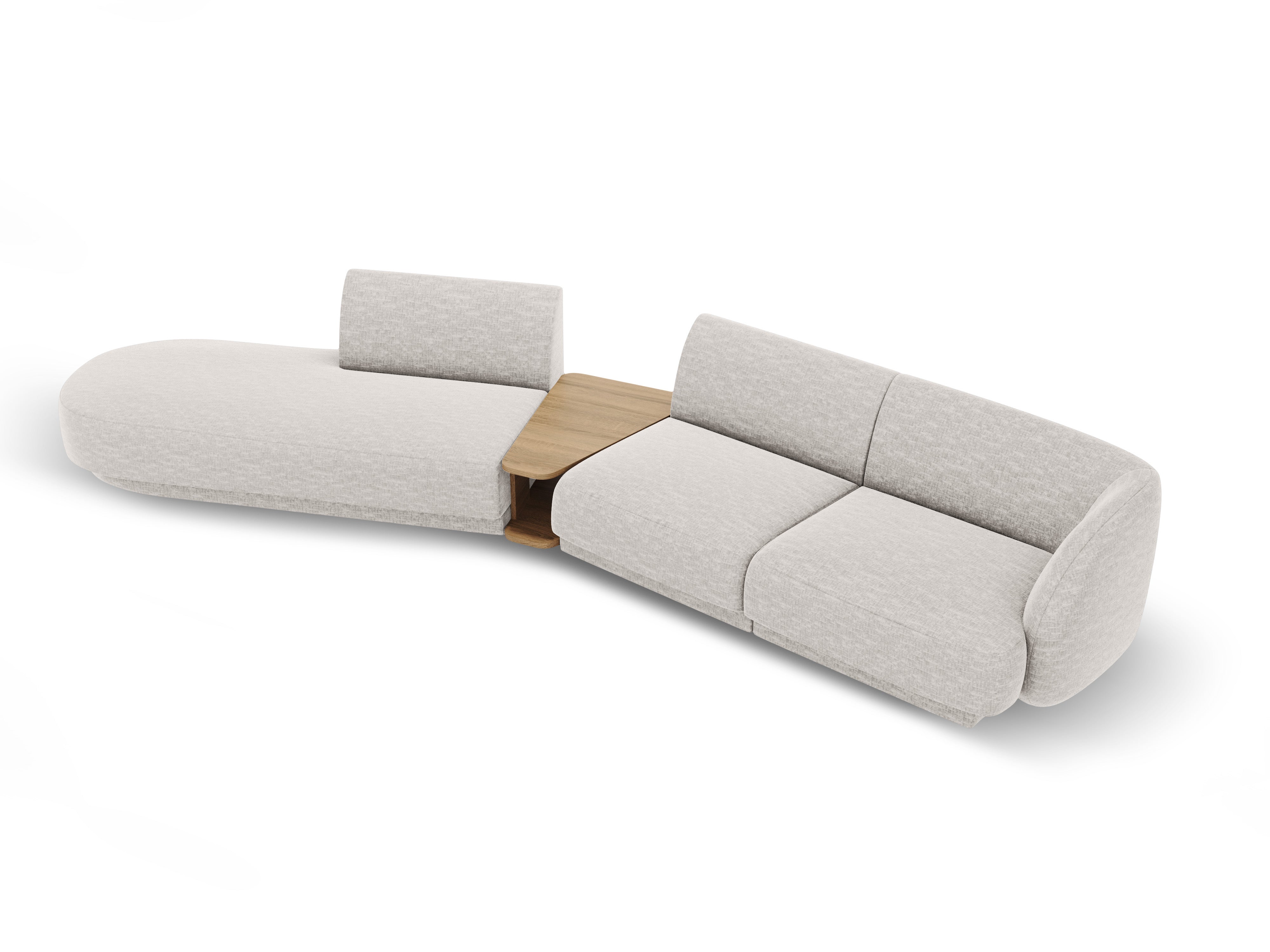 Modulares Sofa links mit Tisch für 4 Personen MILEY hellgraues, seidiges Chenille