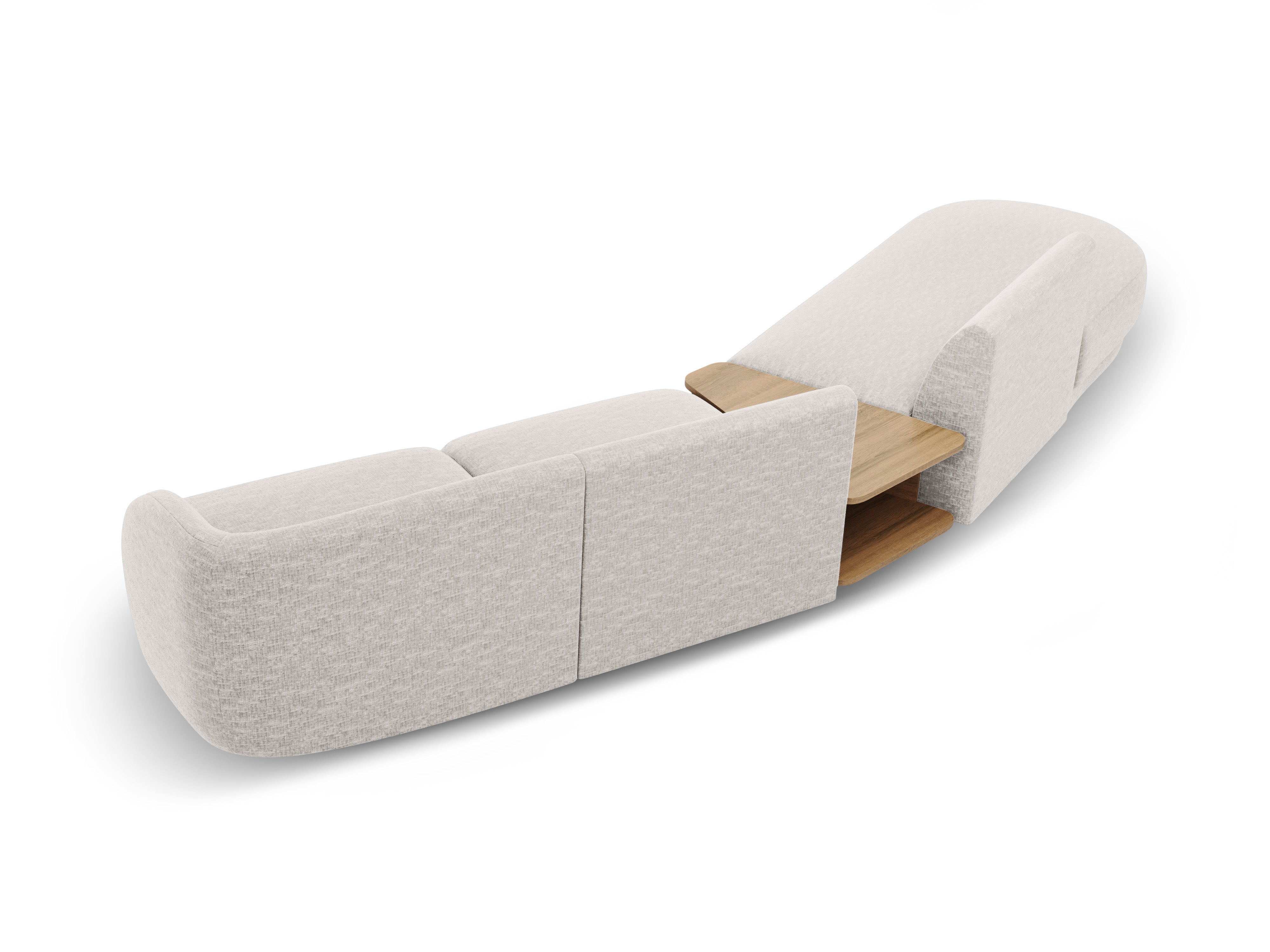 Modulares Sofa links mit Tisch für 4 Personen MILEY hellgraues, seidiges Chenille