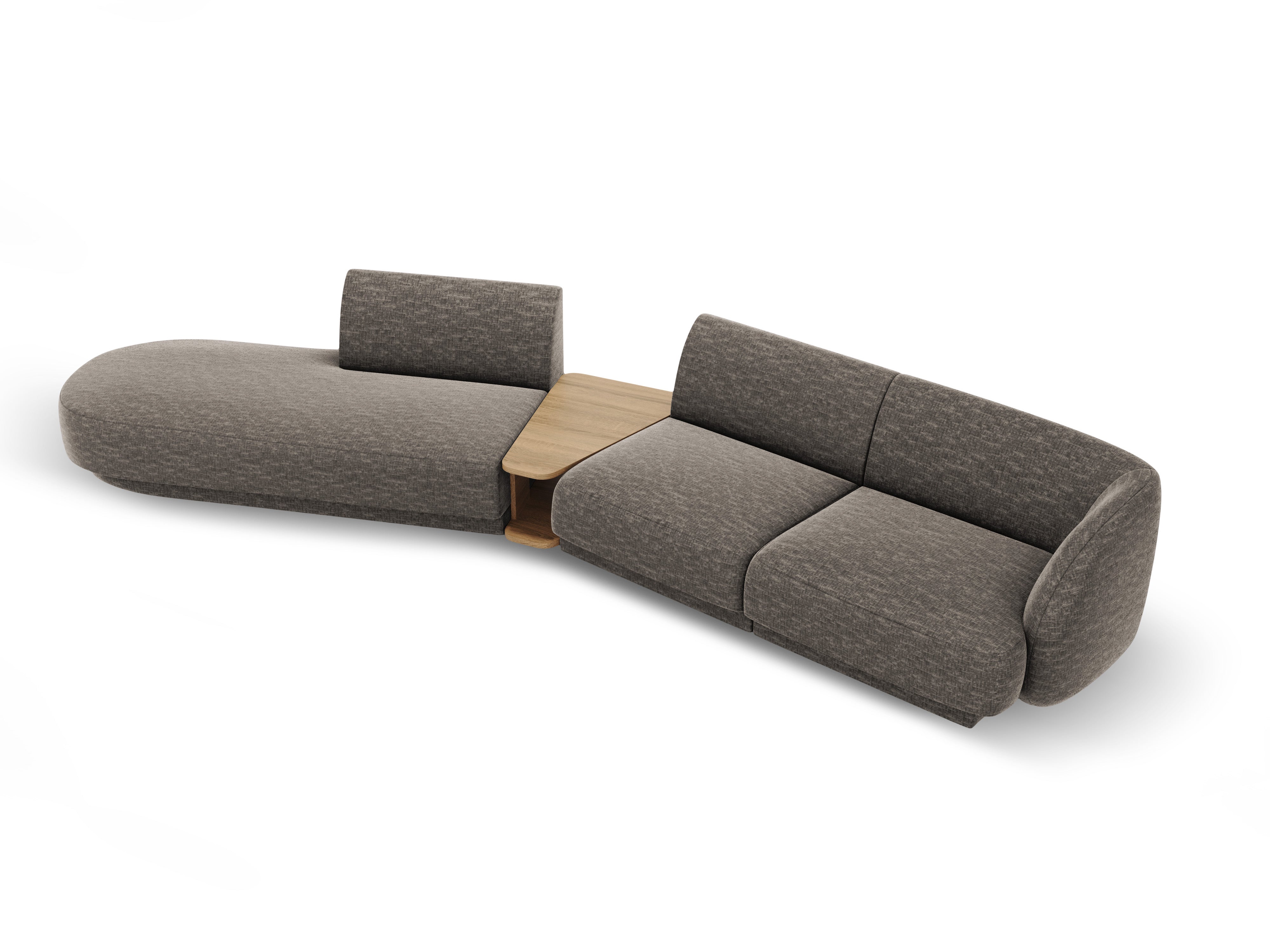 Modulares Sofa links mit Tisch für 4 Personen MILEY graues Chenille seidig