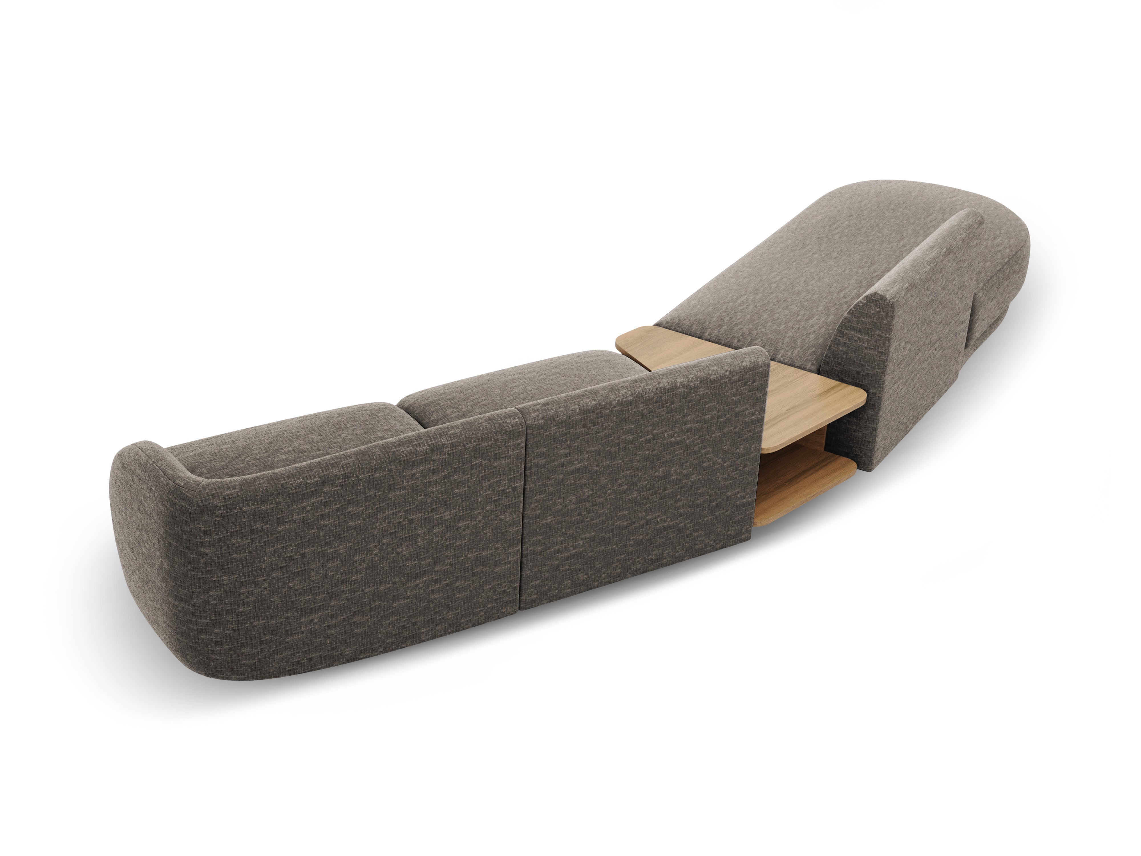 Modulares Sofa links mit Tisch für 4 Personen MILEY graues Chenille seidig