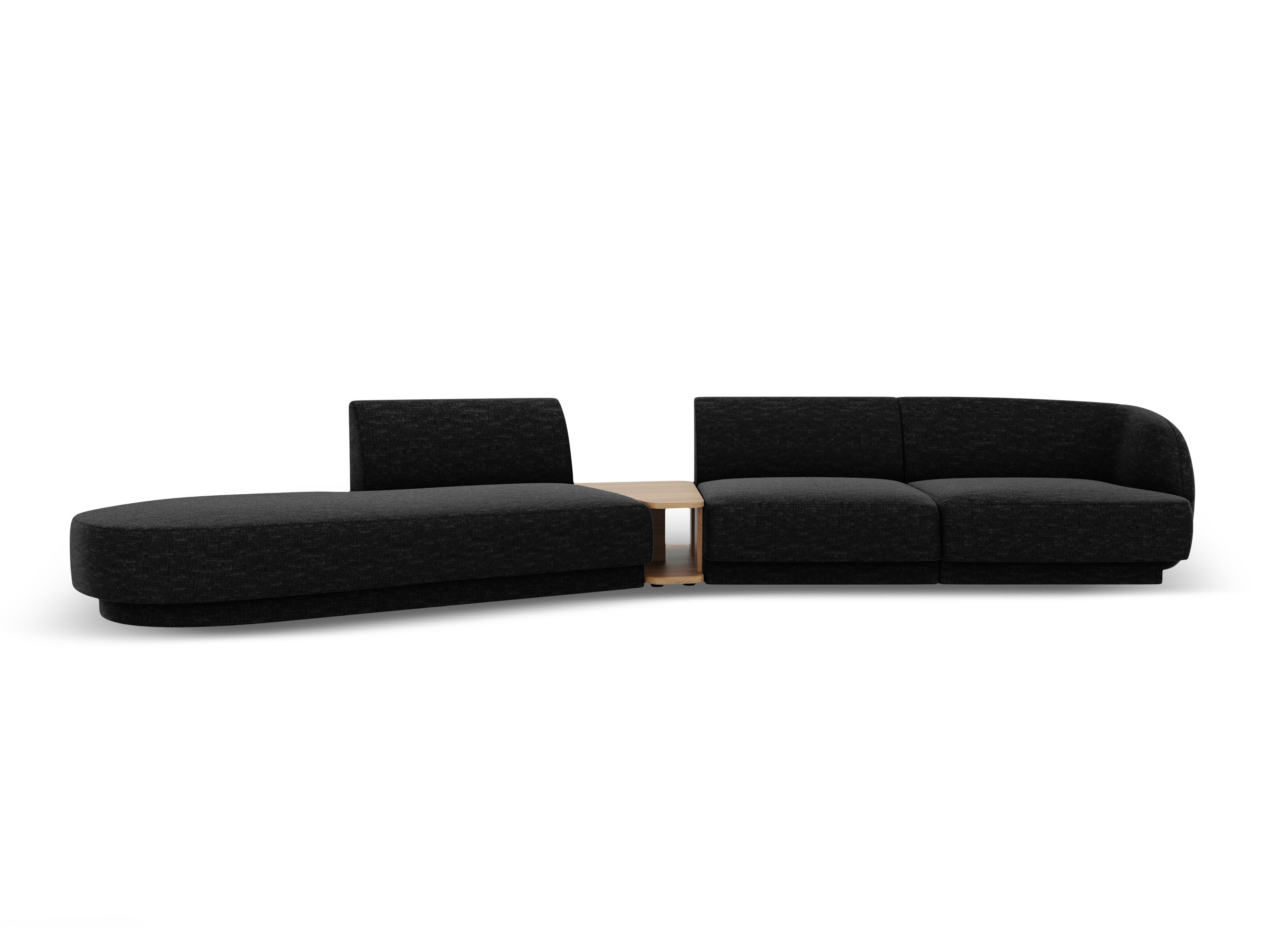 Modulares Sofa links mit Tisch für 4 Personen MILEY schwarzes, seidig schimmerndes Chenille