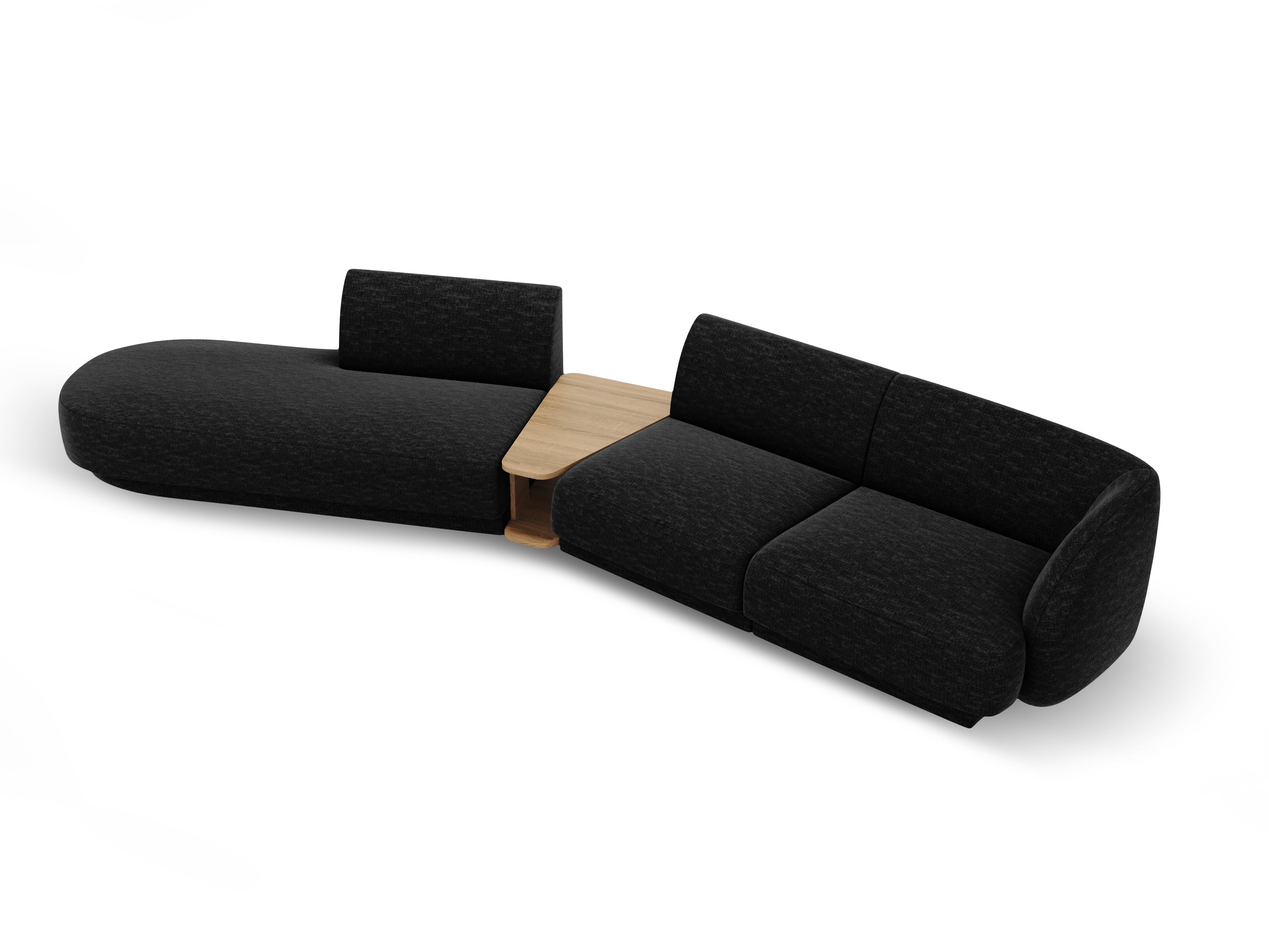 Modulares Sofa links mit Tisch für 4 Personen MILEY schwarzes, seidig schimmerndes Chenille