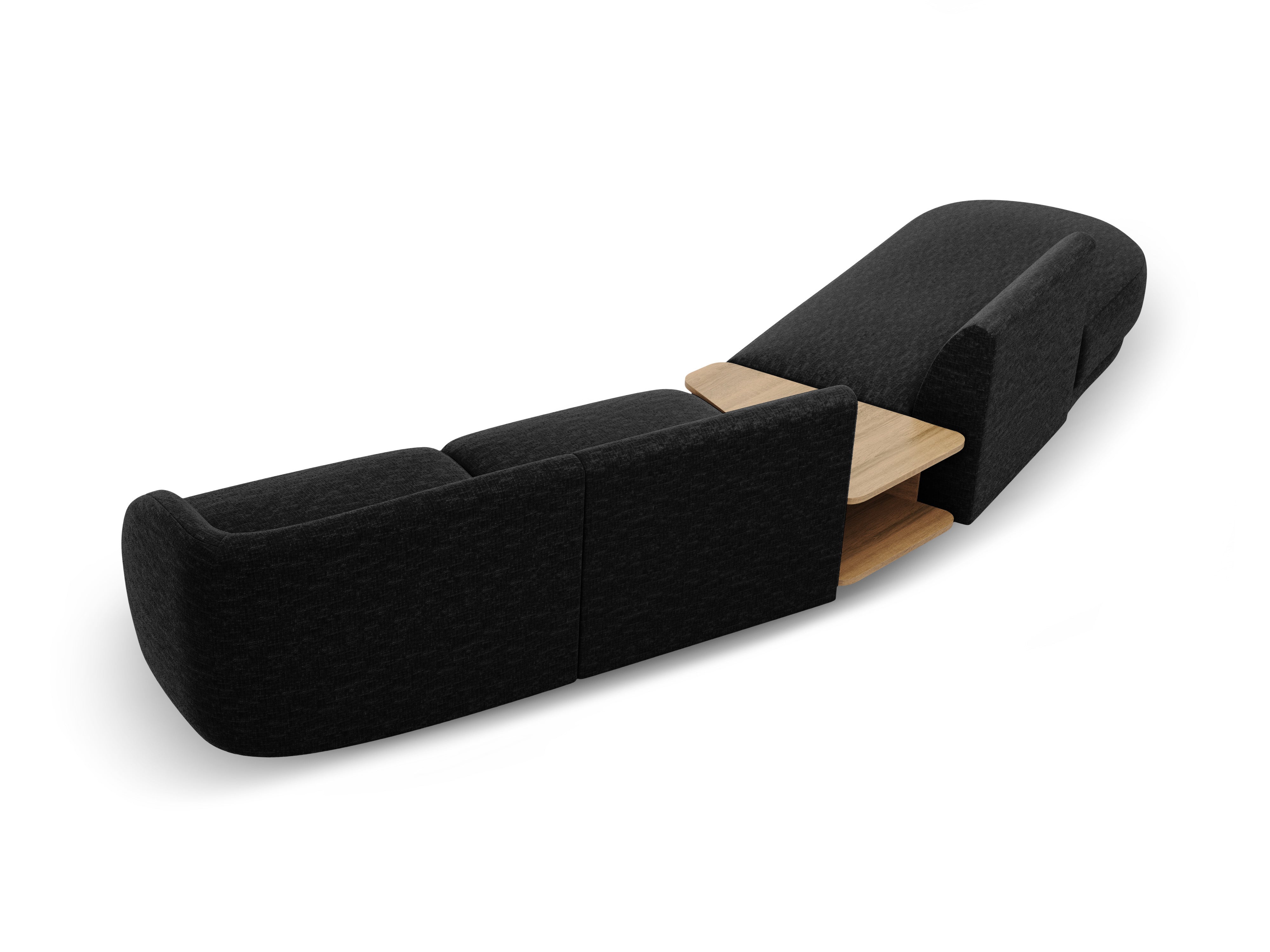 Modulares Sofa links mit Tisch für 4 Personen MILEY schwarzes, seidig schimmerndes Chenille