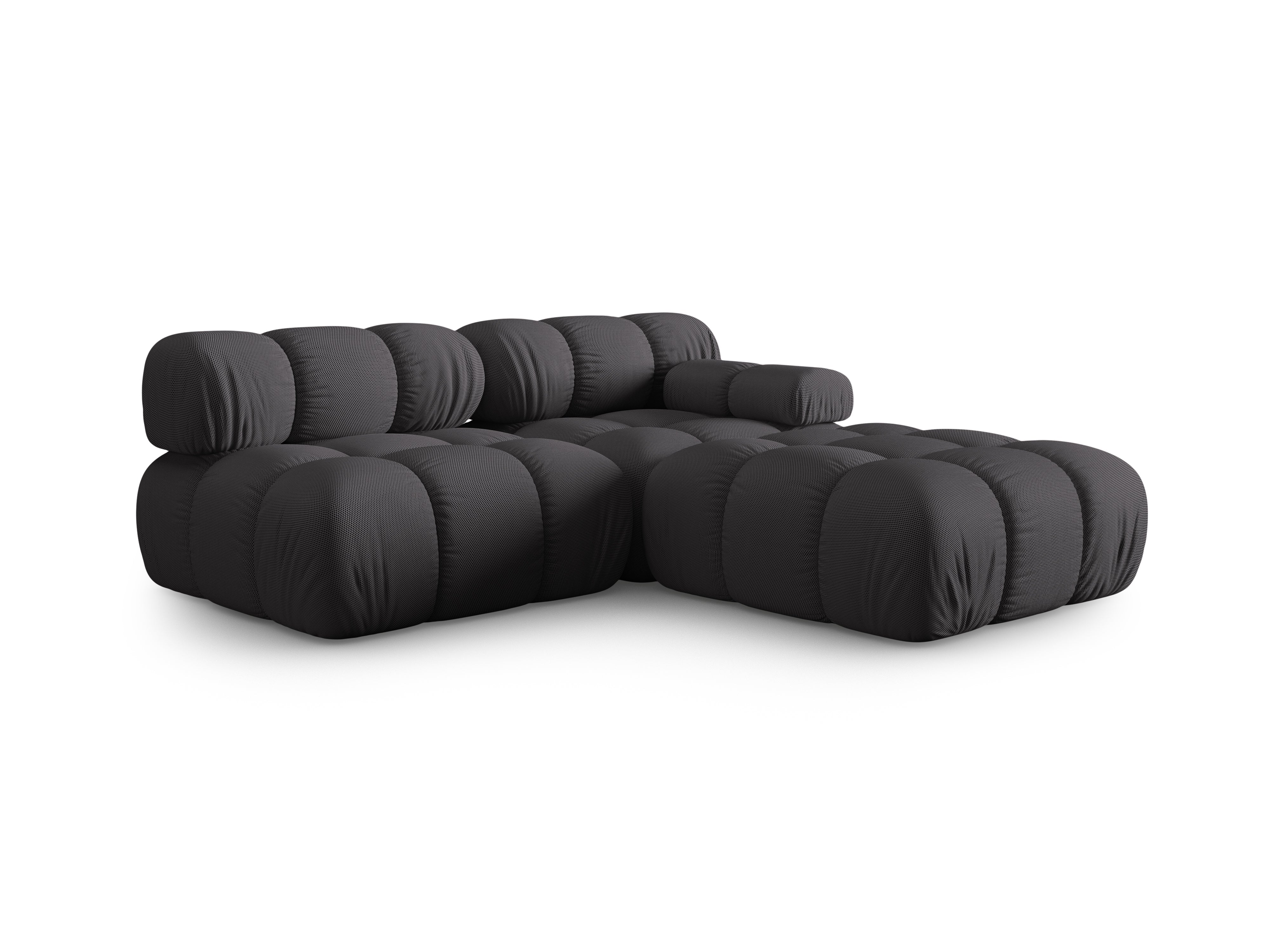 Left-facing open modular sofa BELLIS in dark gray 3D fabric
