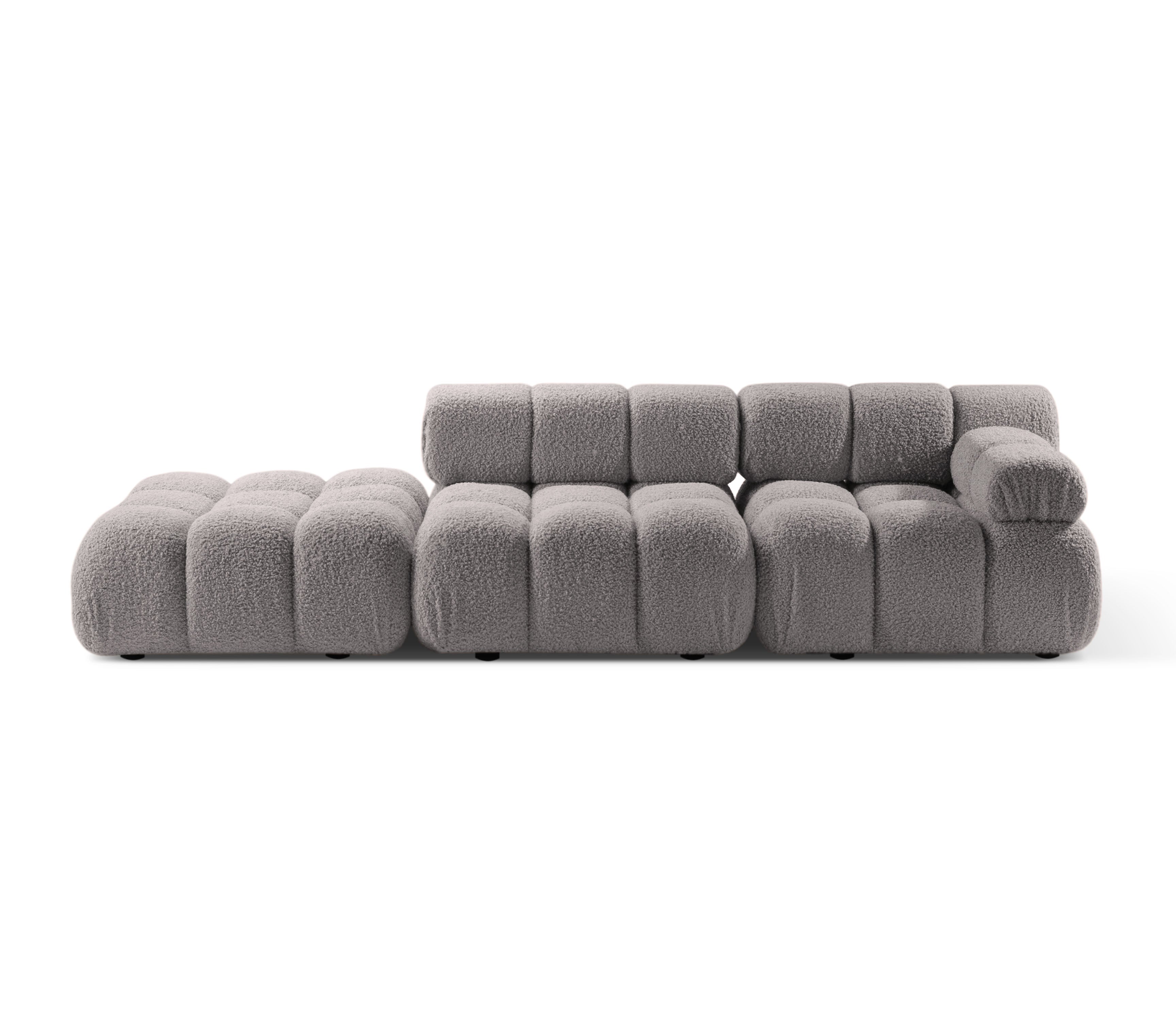 Left-facing open modular sofa BELLIS in gray boucle