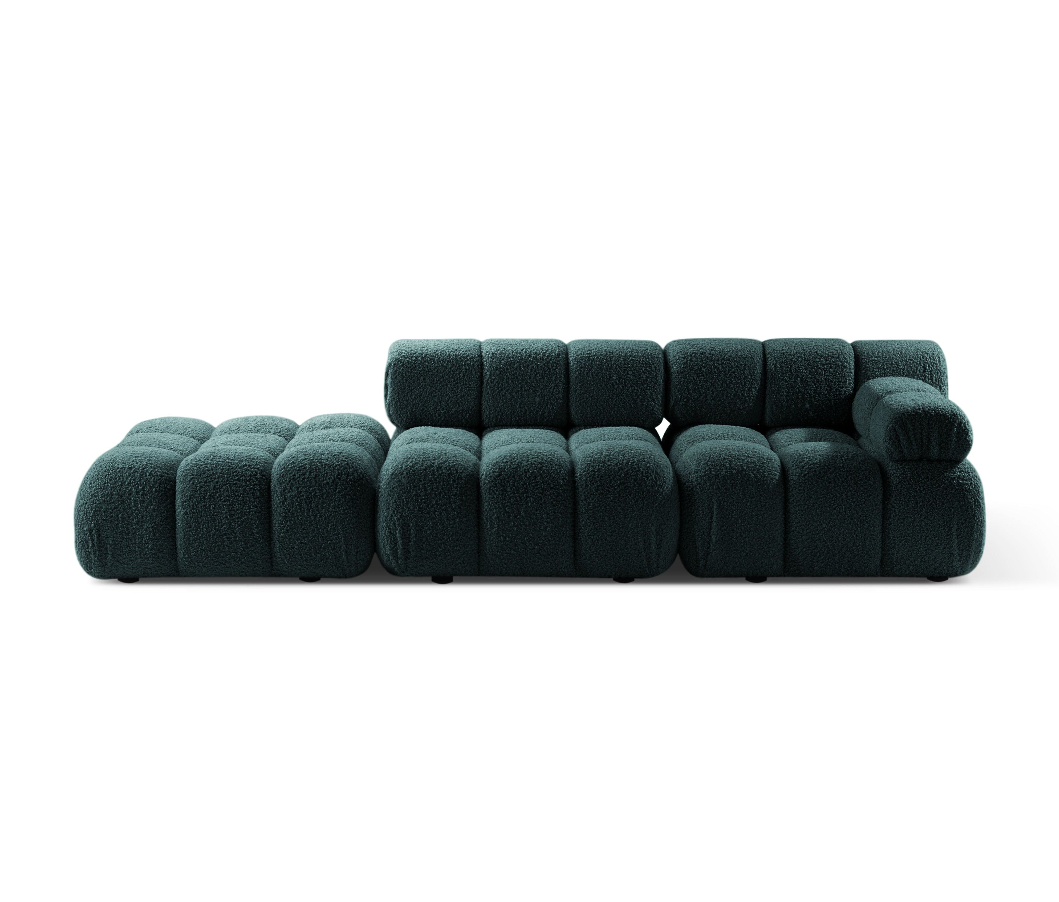 Open left-sided modular sofa BELLIS in petrol blue boucle