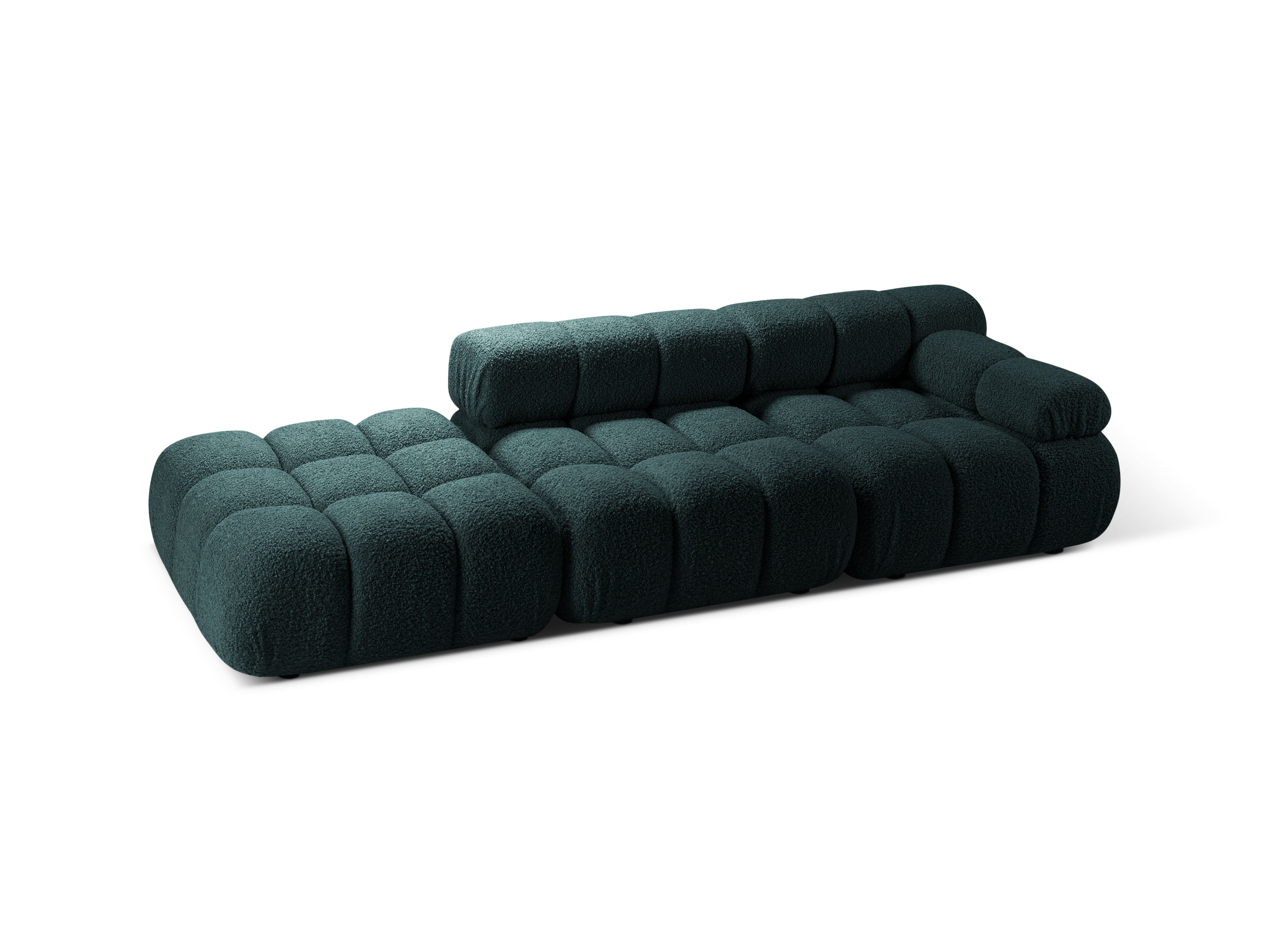 Open left-sided modular sofa BELLIS in petrol blue boucle