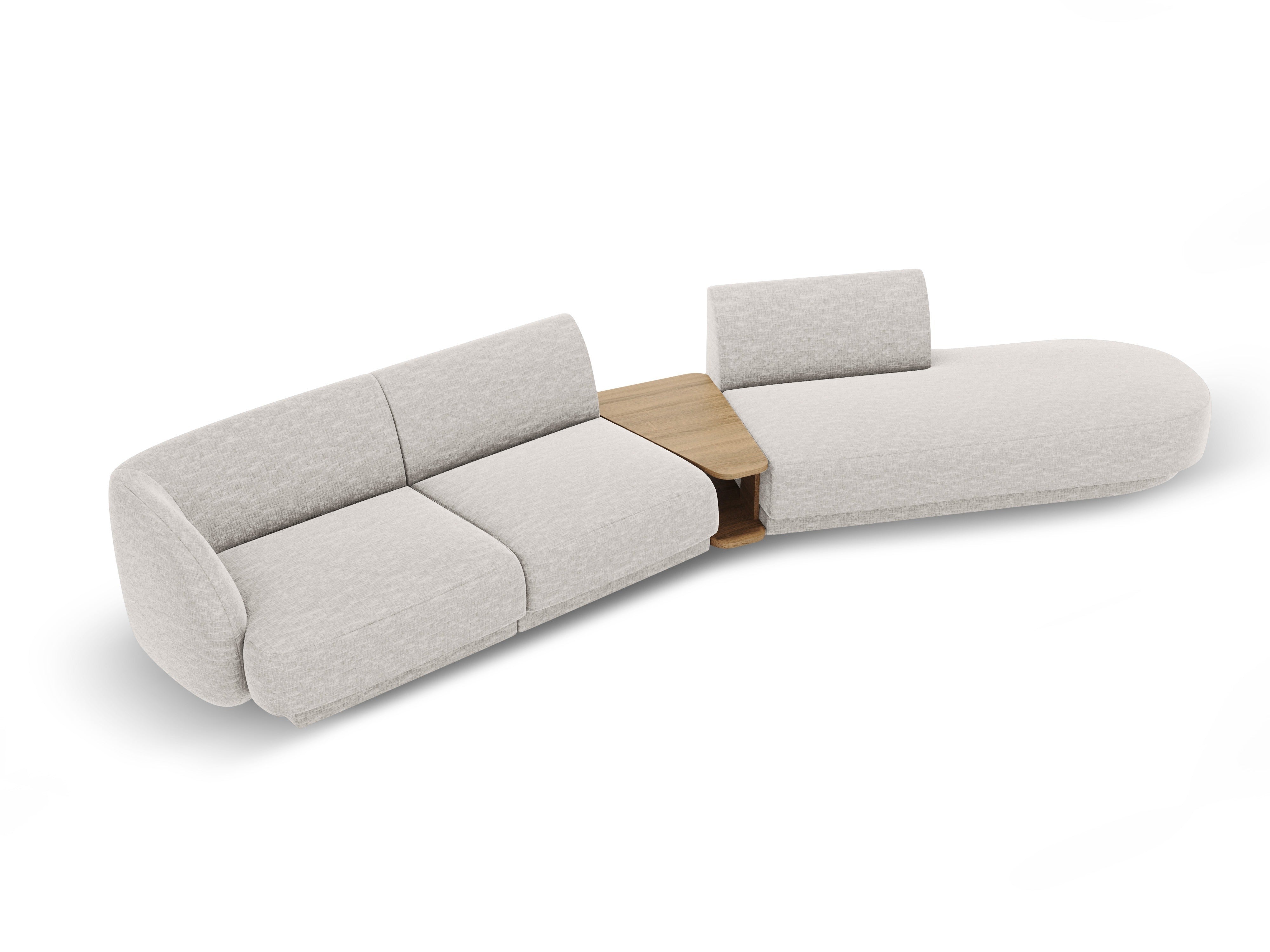 Right-facing modular sofa with table for 4 people MILEY gray chenille