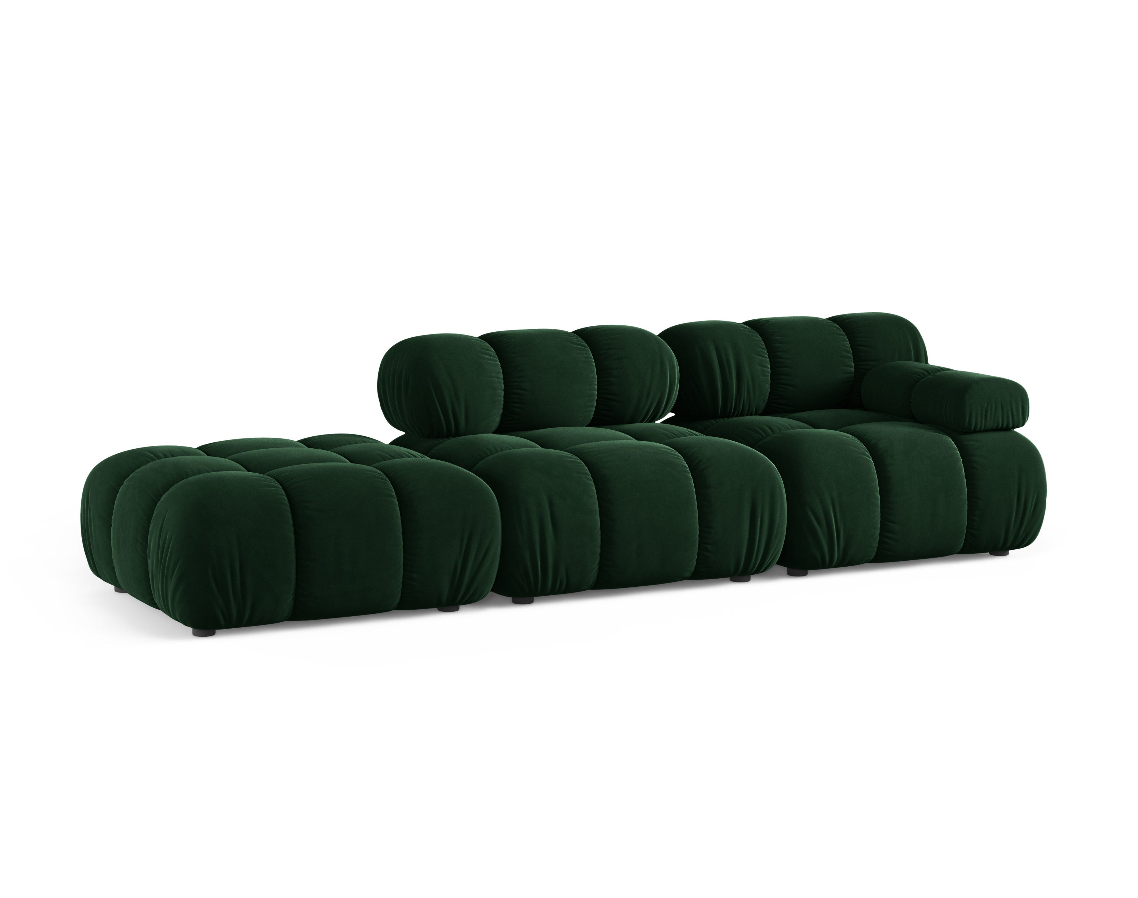 Open left-sided modular velvet sofa BELLIS in bottle green.