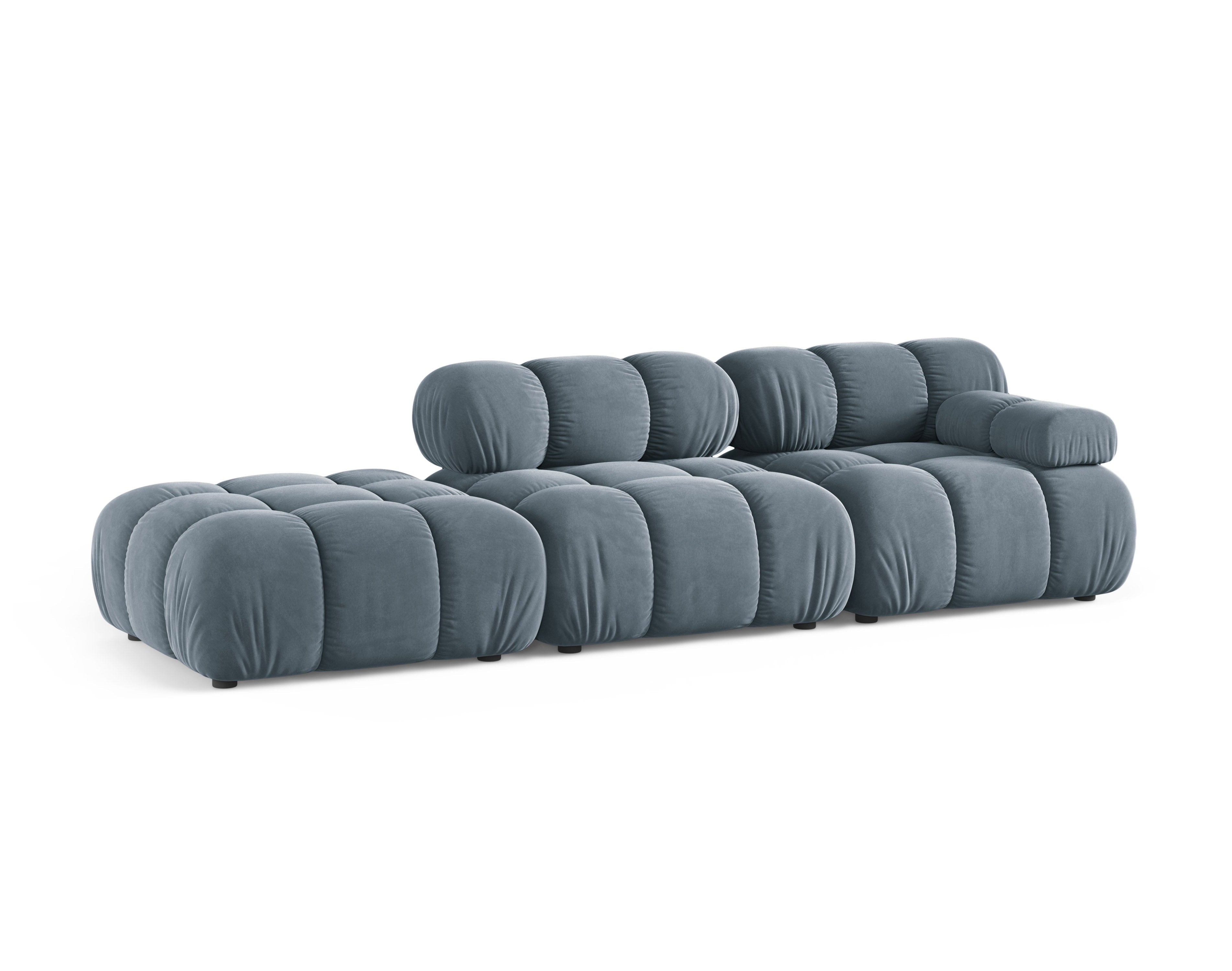 Open left-sided velvet modular sofa BELLIS in blue