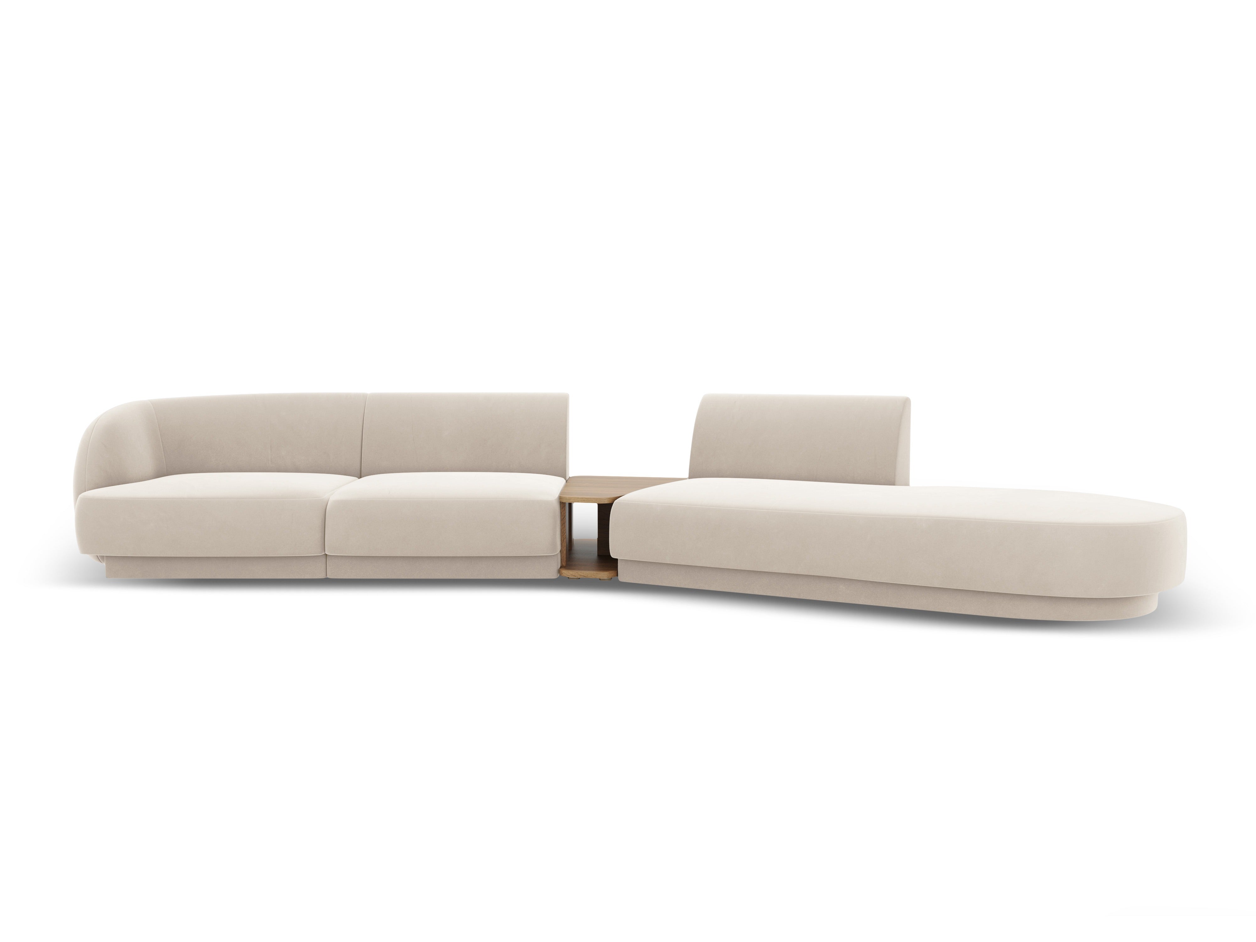 Modulares Sofa mit Tisch, 4-Sitzer, Samt MILEY in hellbeige, rechtsseitig