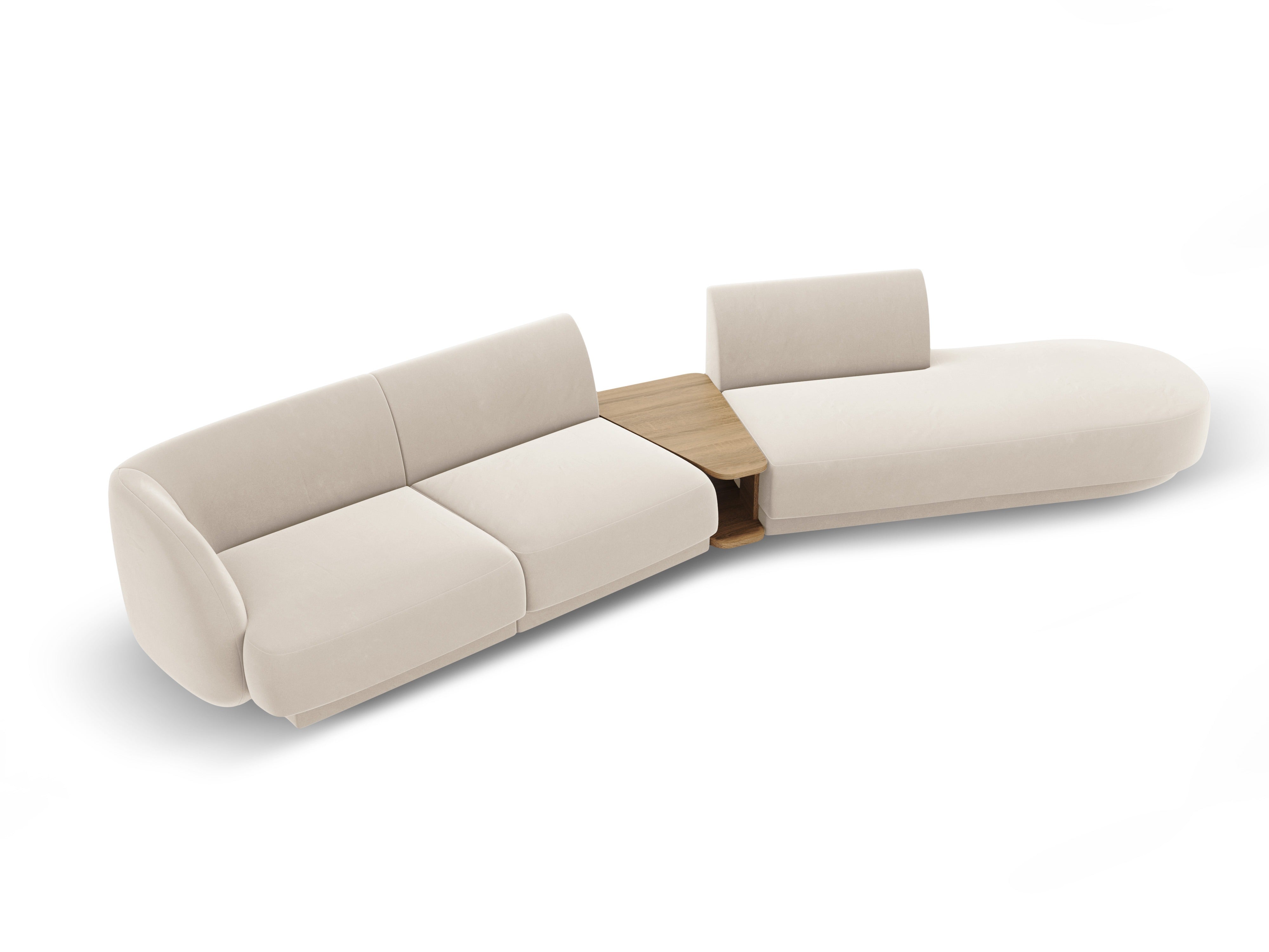 Modulares Sofa mit Tisch, 4-Sitzer, Samt MILEY in hellbeige, rechtsseitig