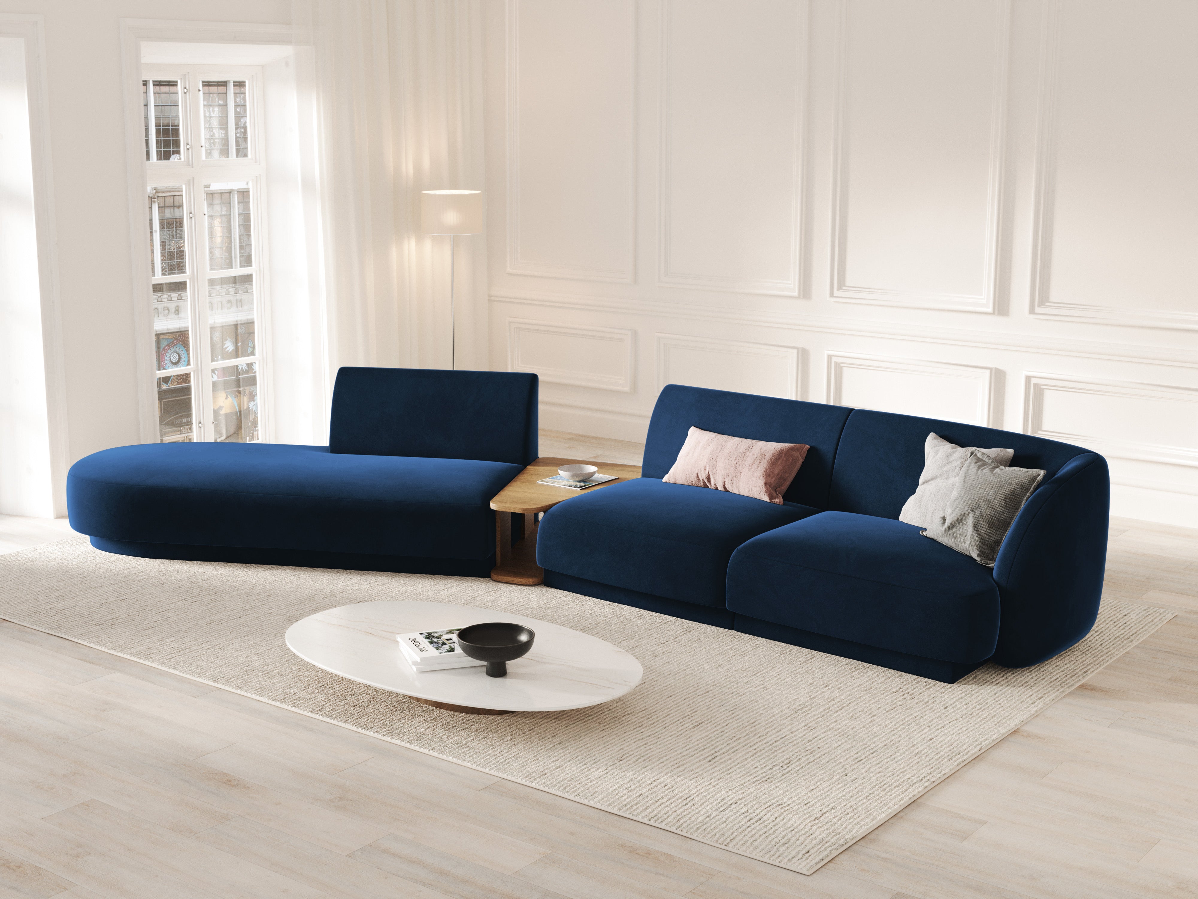 Modulares Sofa links mit Tisch, 4-sitzig, samt MILEY in königsblau