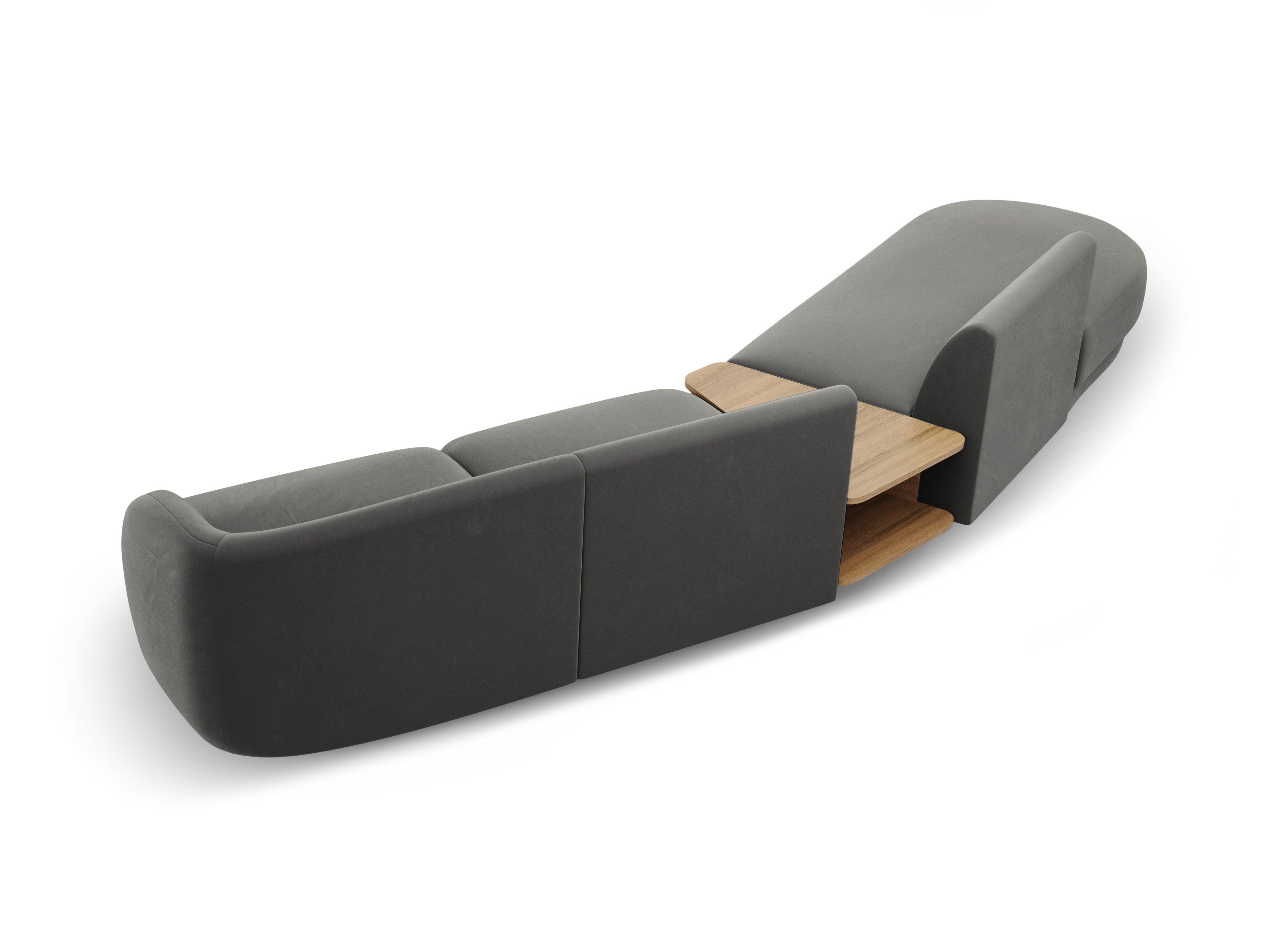 Left-sided modular sofa with table for 4 people, velvet MILEY light gray