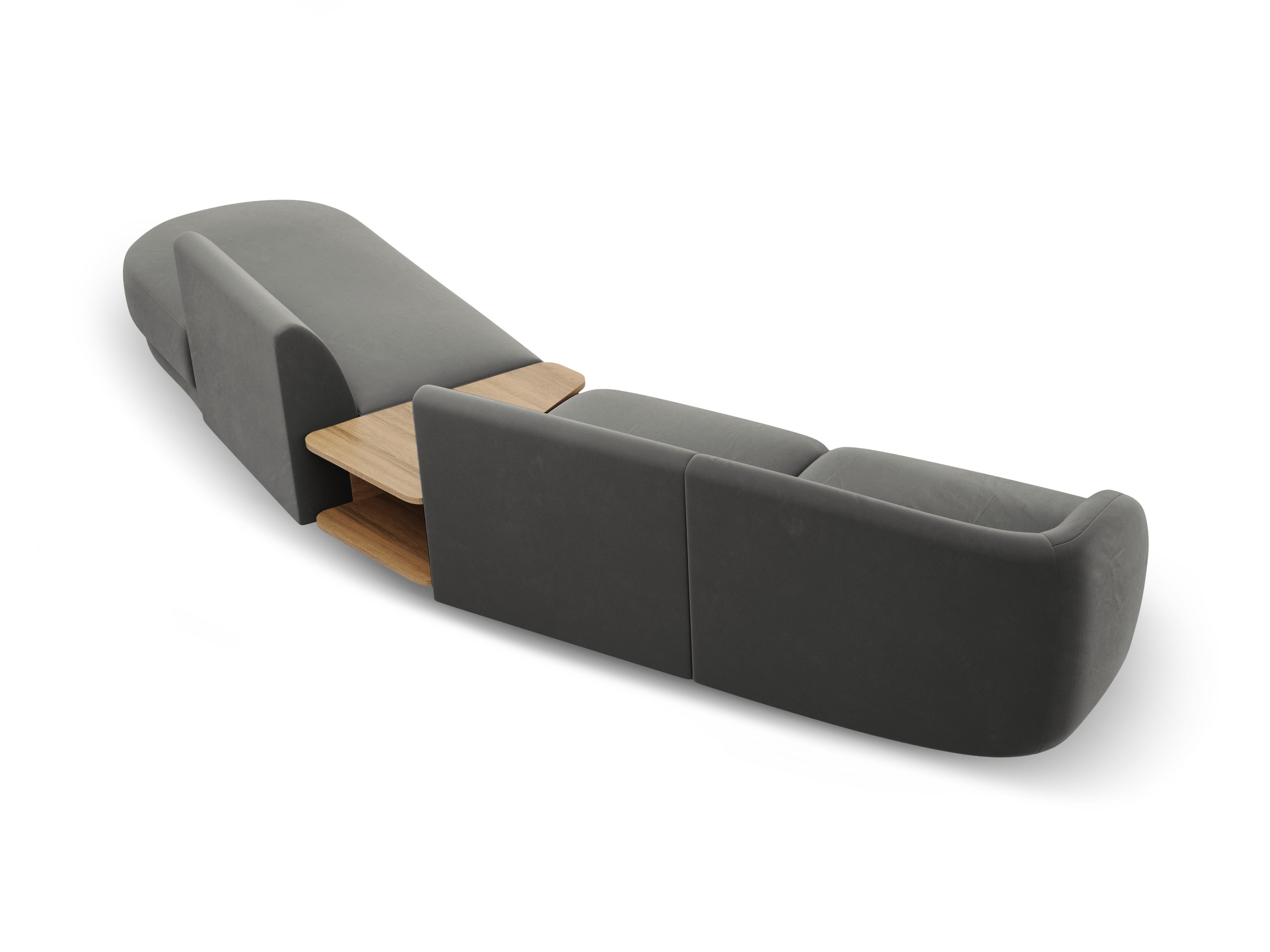 Right-facing modular sofa with table for 4 people in light gray velvet MILEY