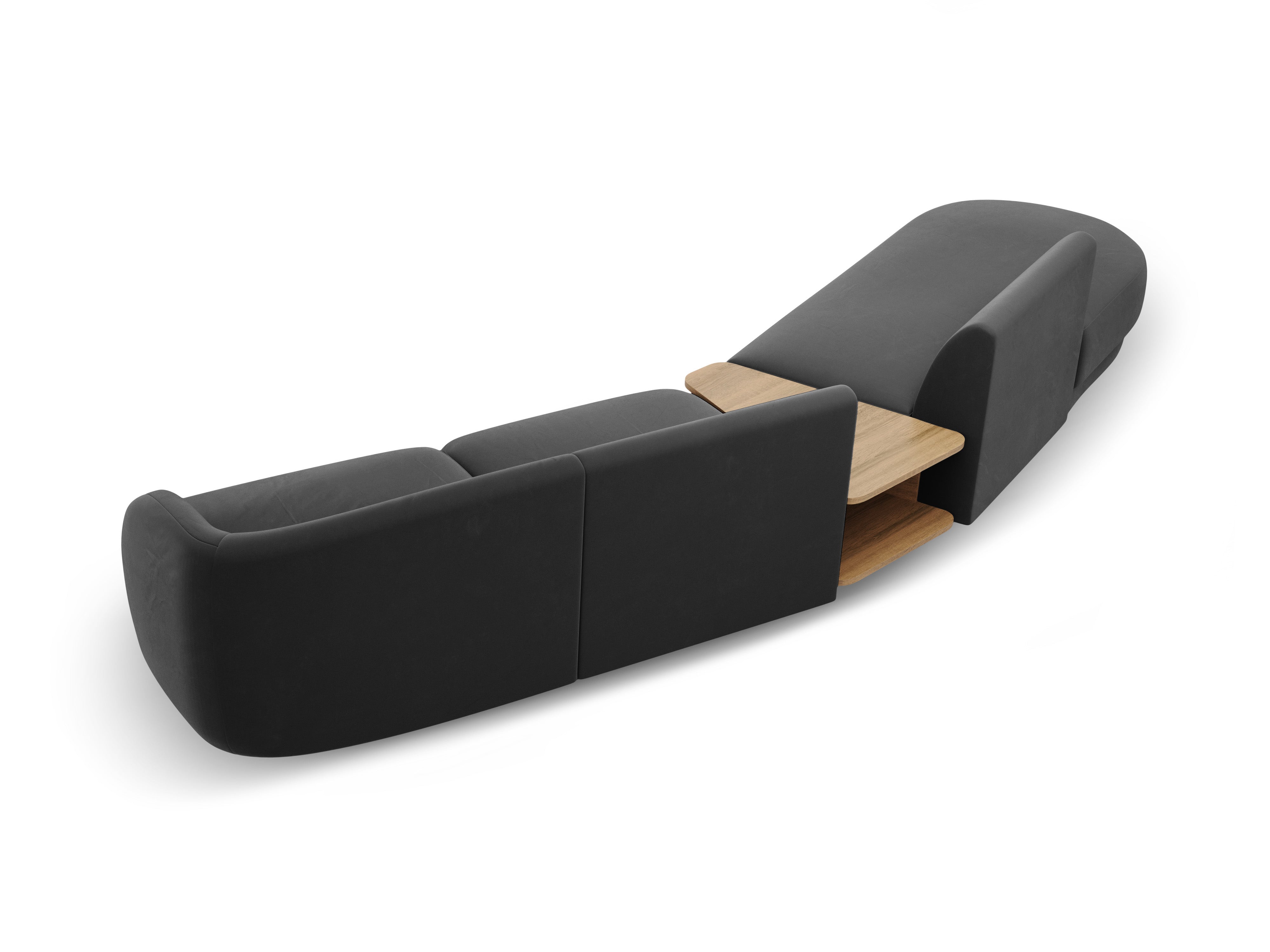 Modulares Sofa links mit Tisch, 4-sitzig, samtig, MILEY, grau