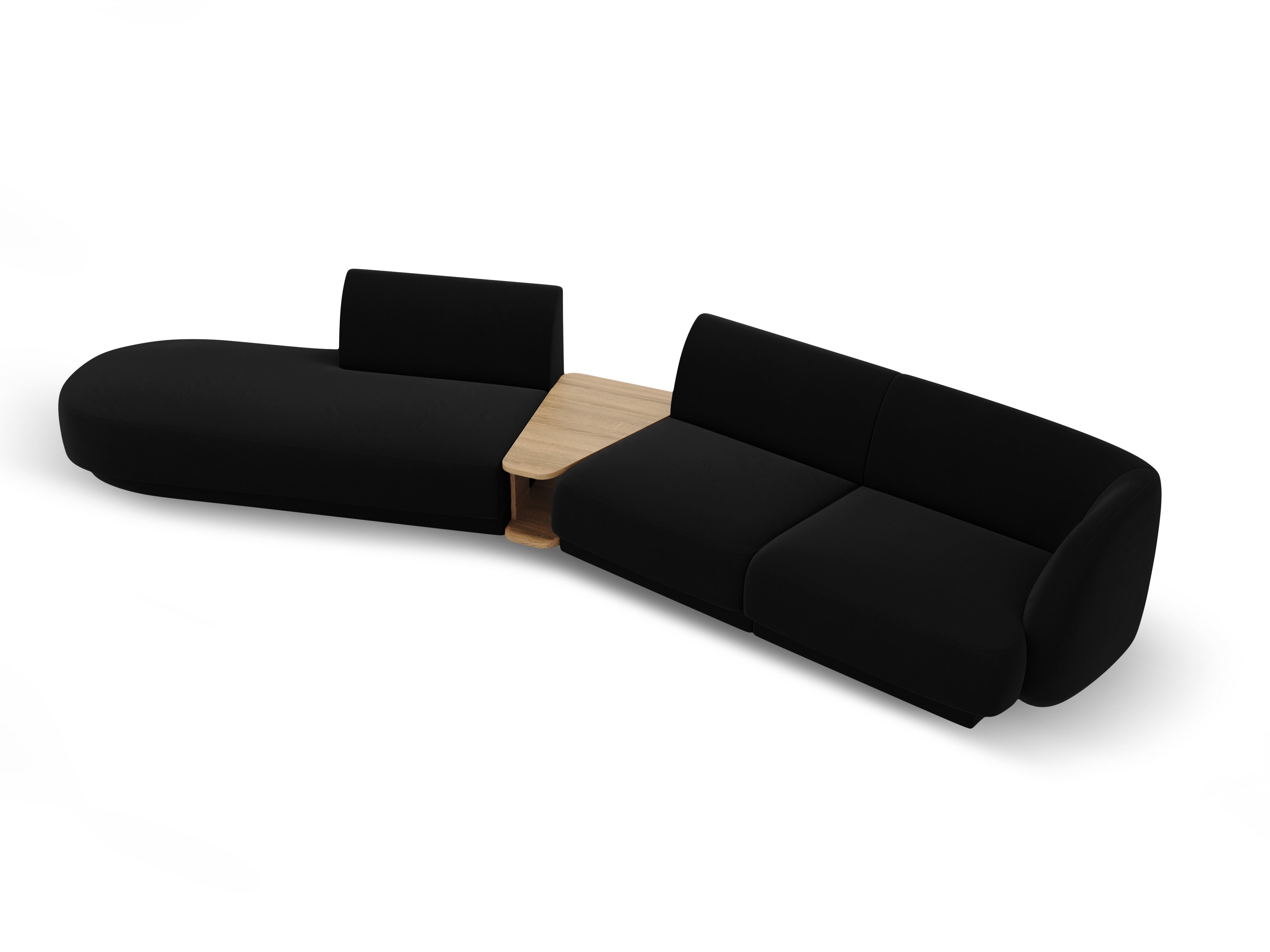 Modulares Sofa links mit Tisch, 4-sitzig, samt MILEY, schwarz