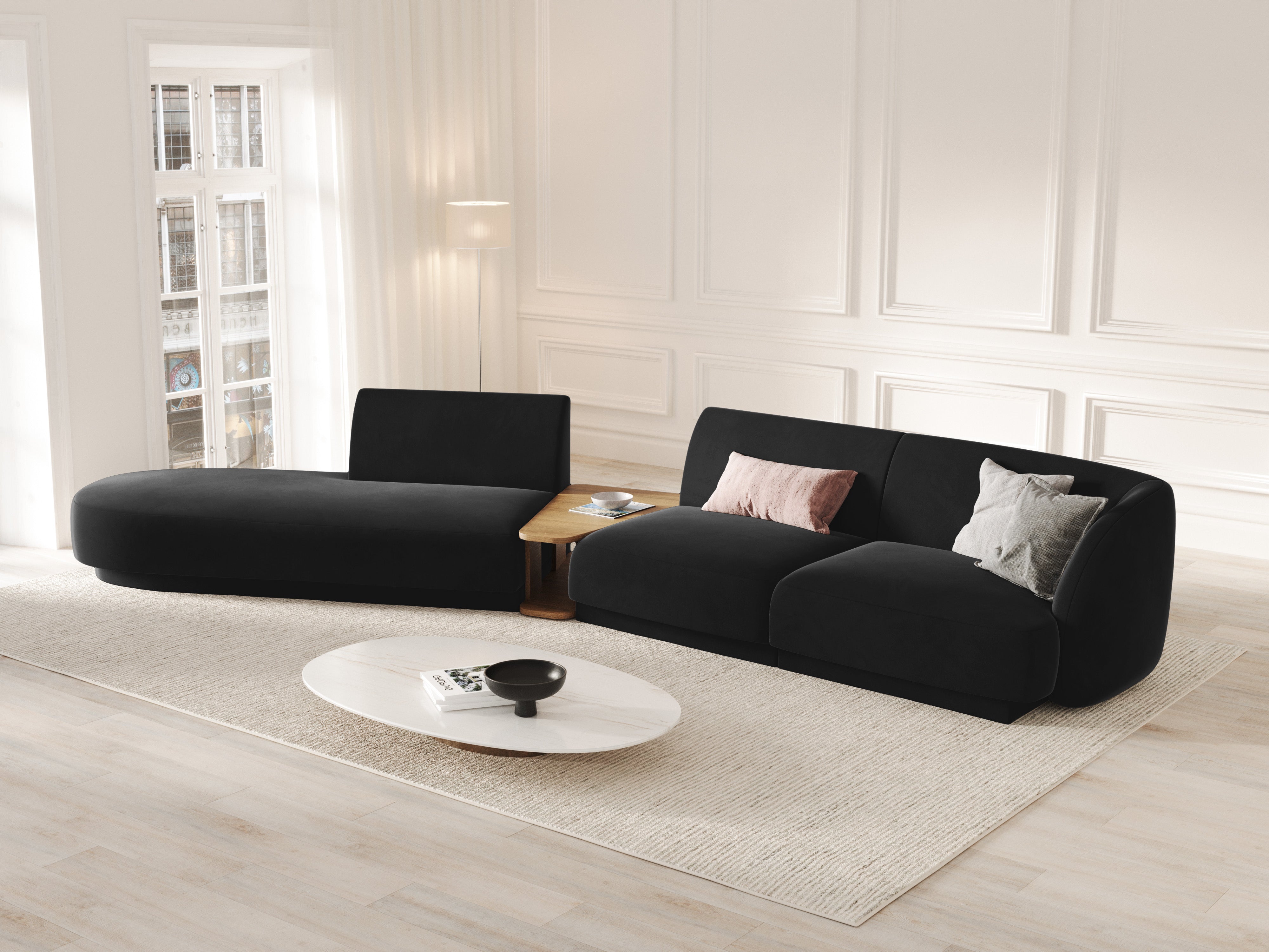 Modulares Sofa links mit Tisch, 4-sitzig, samt MILEY, schwarz