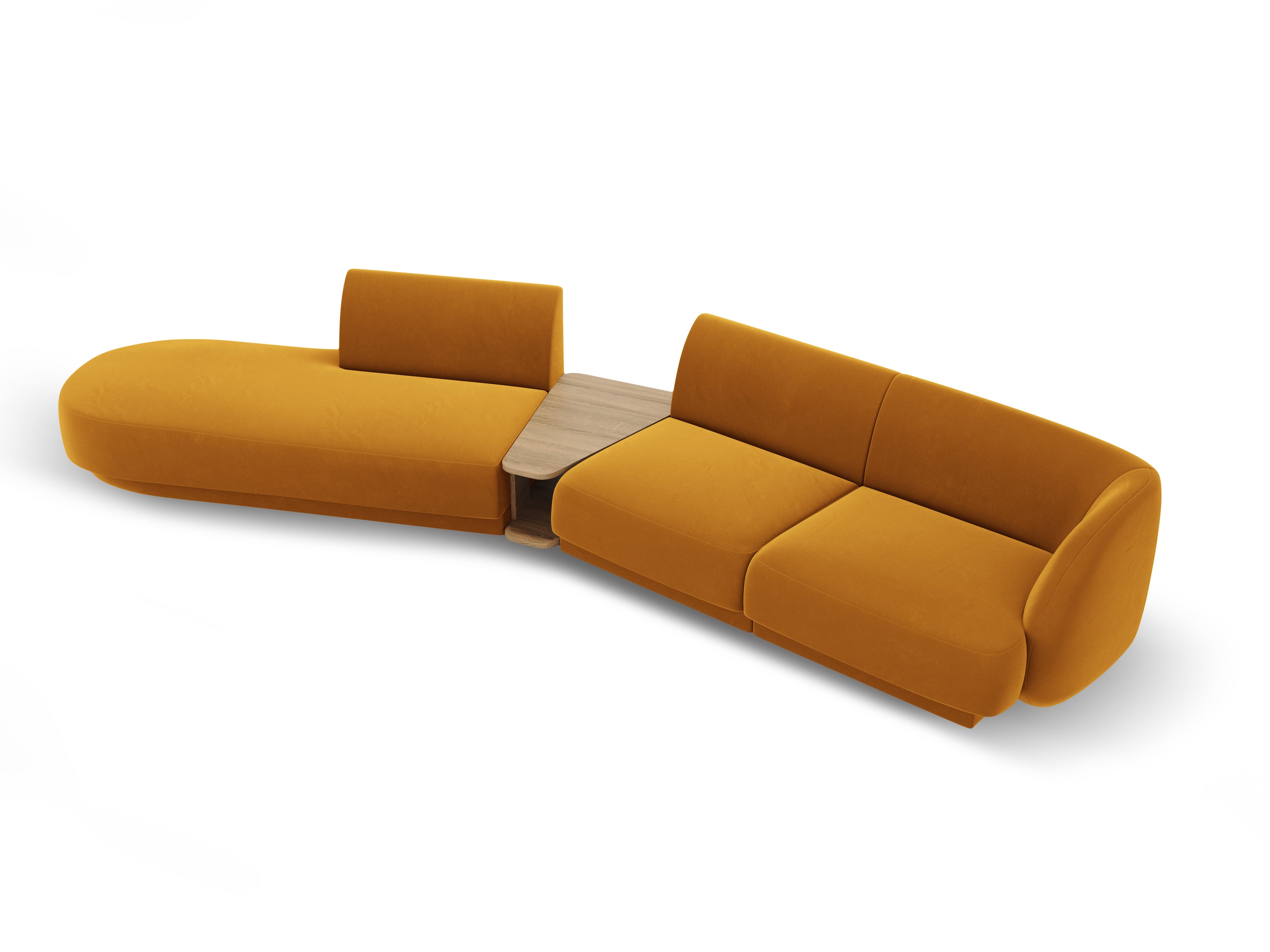 Modulares Sofa links mit Tisch, 4-sitzig, samt MILEY, gelb