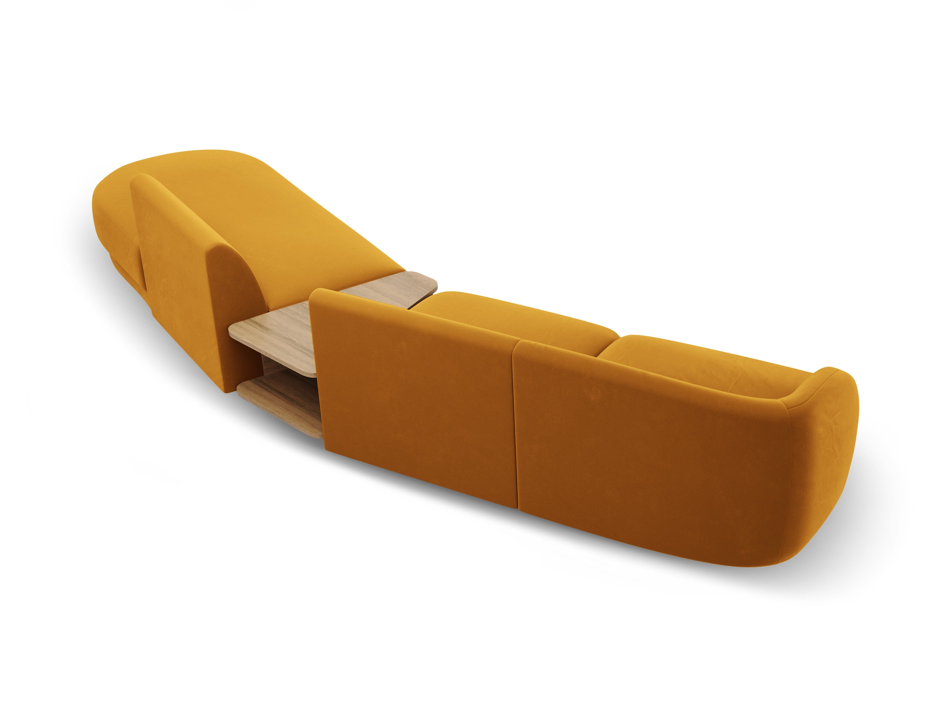 Modularsofa rechtsseitig mit Tisch, 4-sitzig, samtig, MILEY, gelb