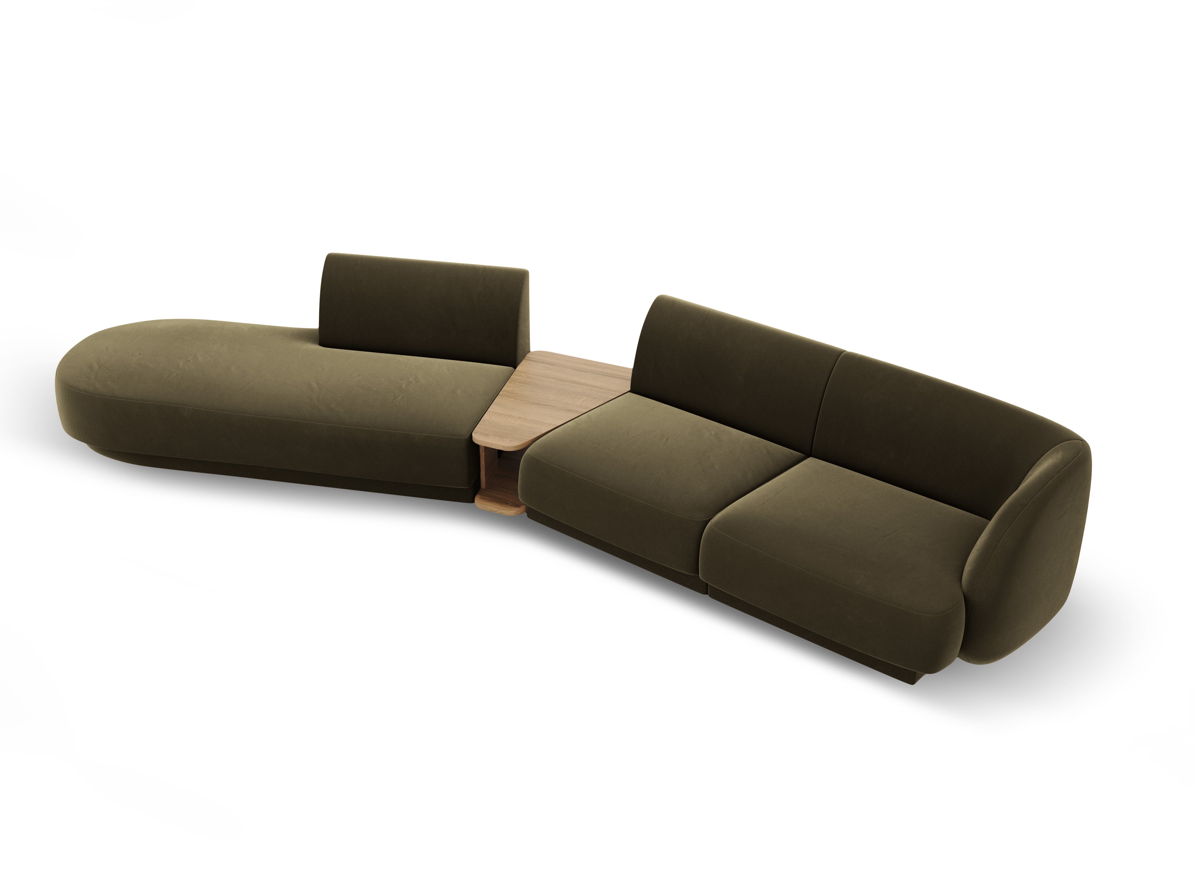 Modulares Sofa links mit Tisch, 4-sitzig, samtig, MILEY, grün
