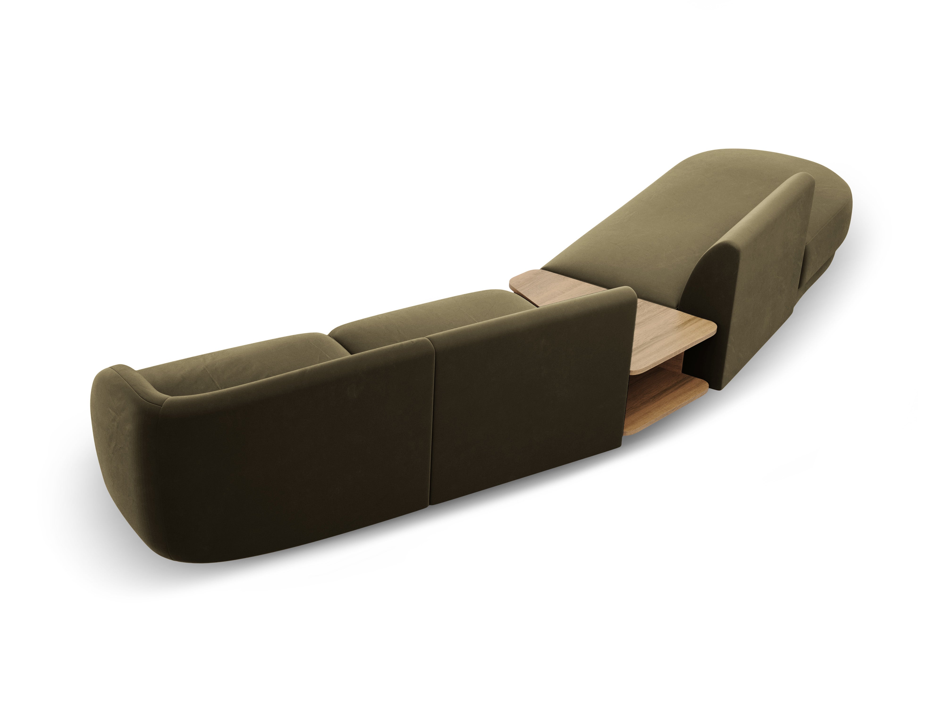 Modulares Sofa links mit Tisch, 4-sitzig, samtig, MILEY, grün