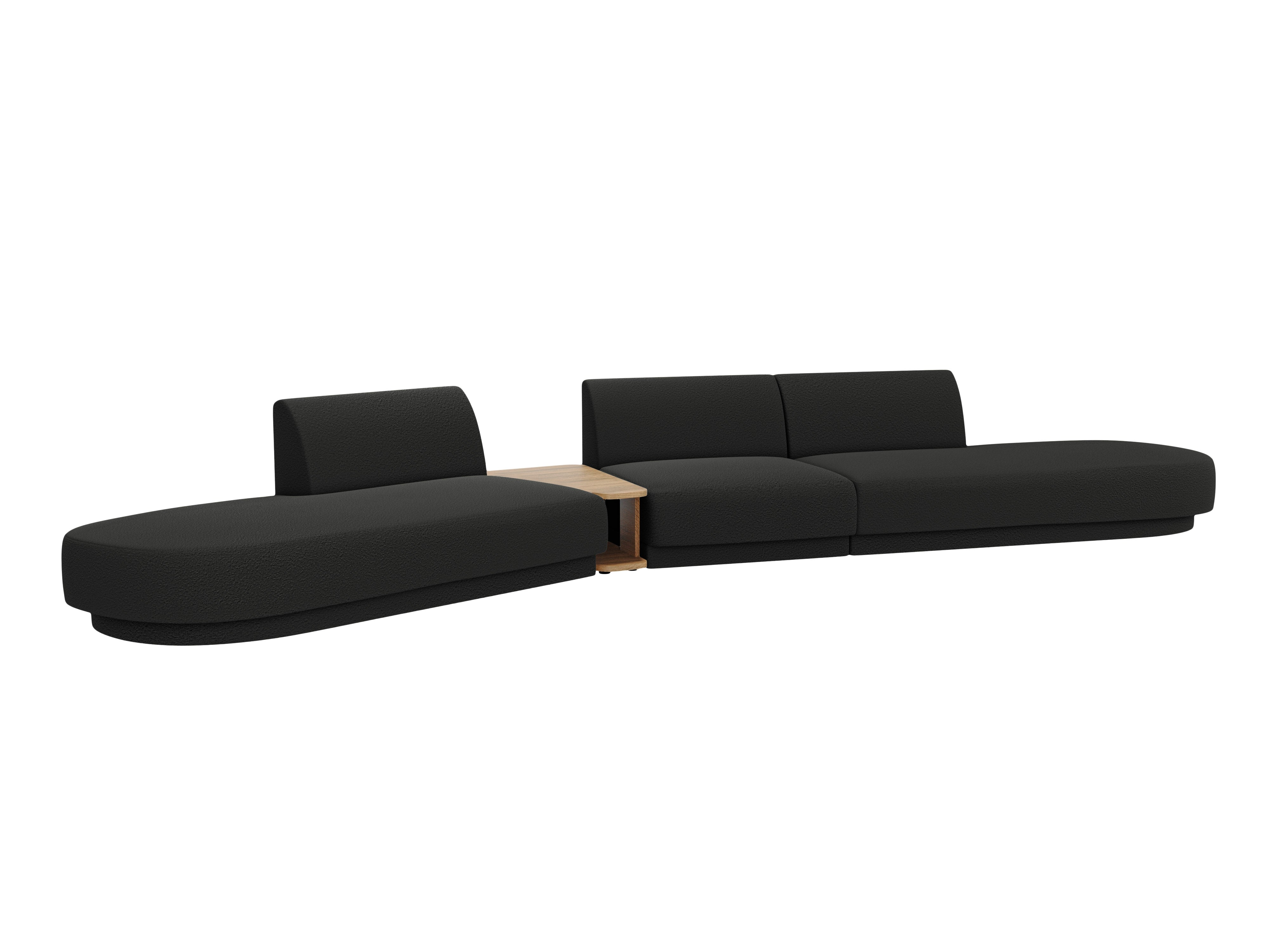 Left-sided modular sofa with table for 5 people MILEY black boucle