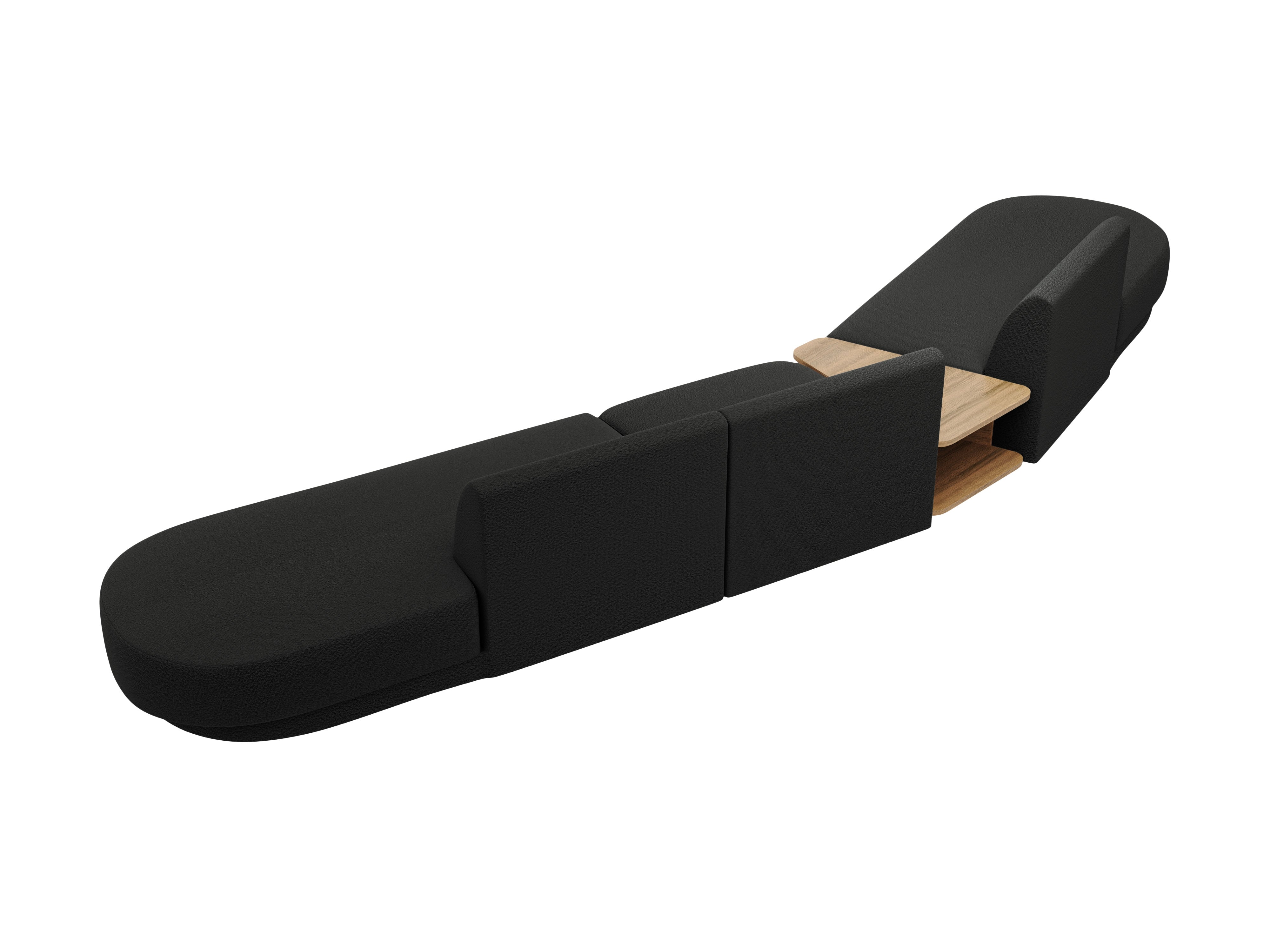 Left-sided modular sofa with table for 5 people MILEY black boucle