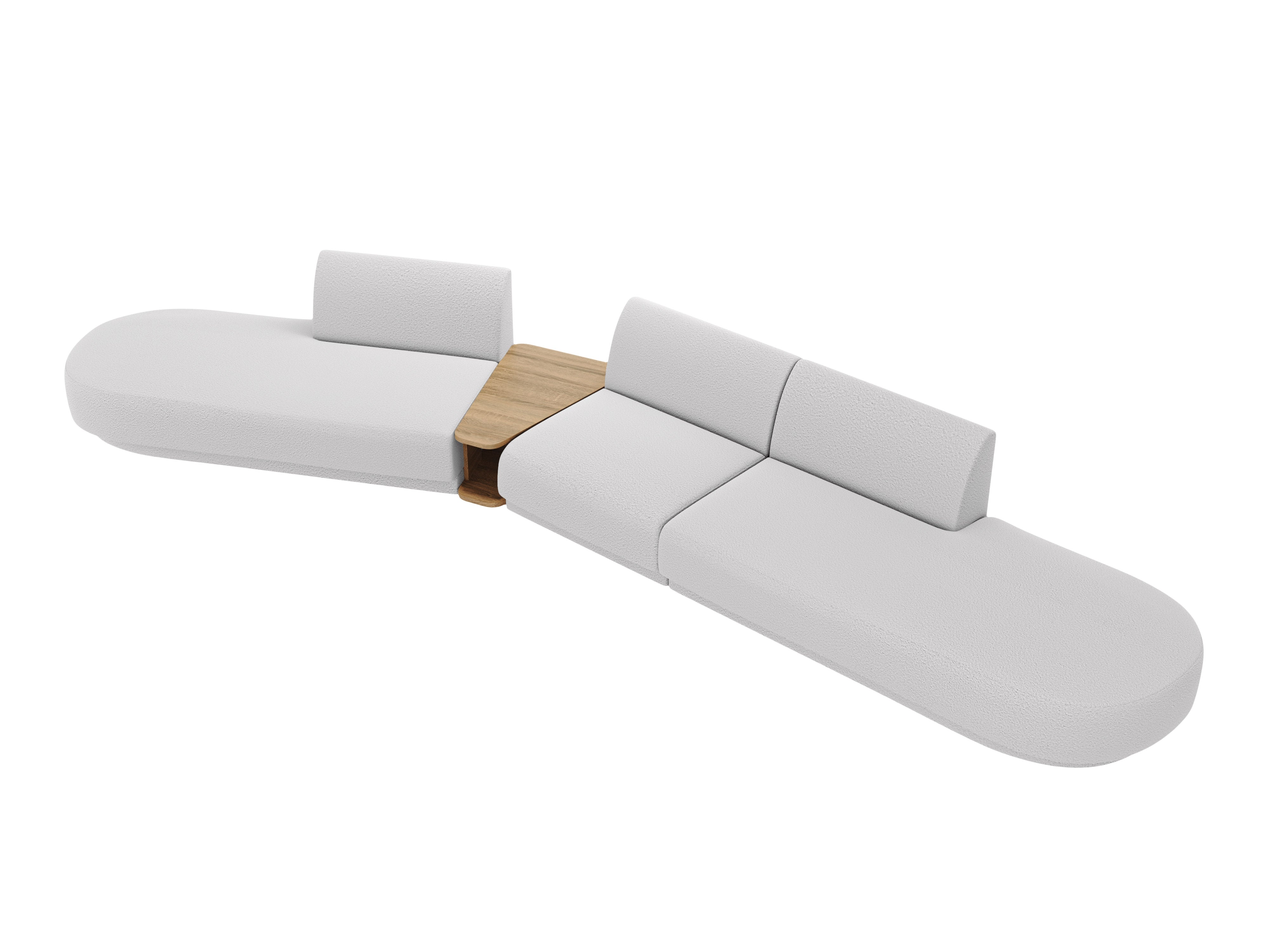 Modulares Sofa links mit Tisch für 5 Personen MILEY hellgrau Boucle