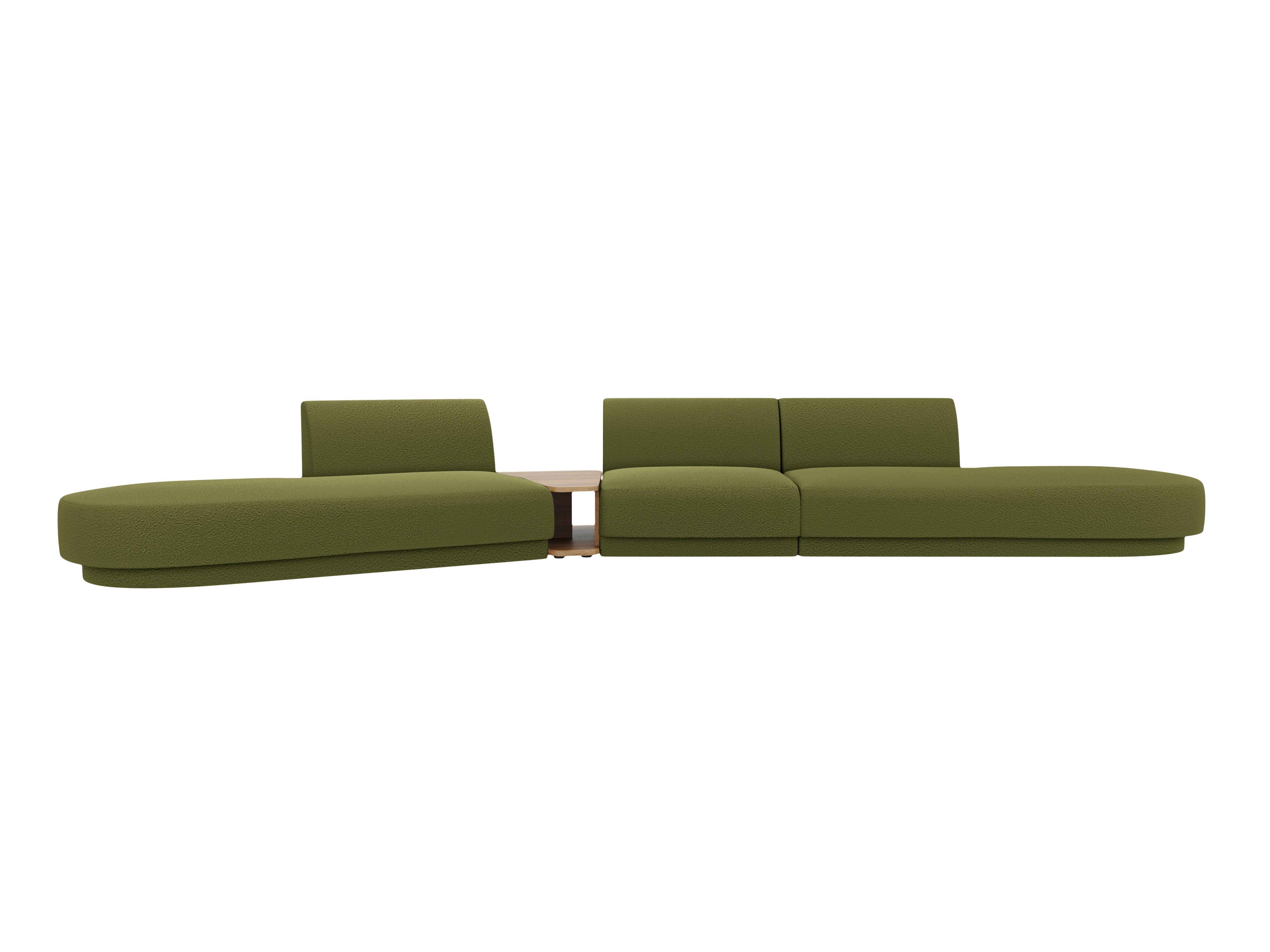 Modulares Sofa links mit Tisch für 5 Personen MILEY grün Boucle