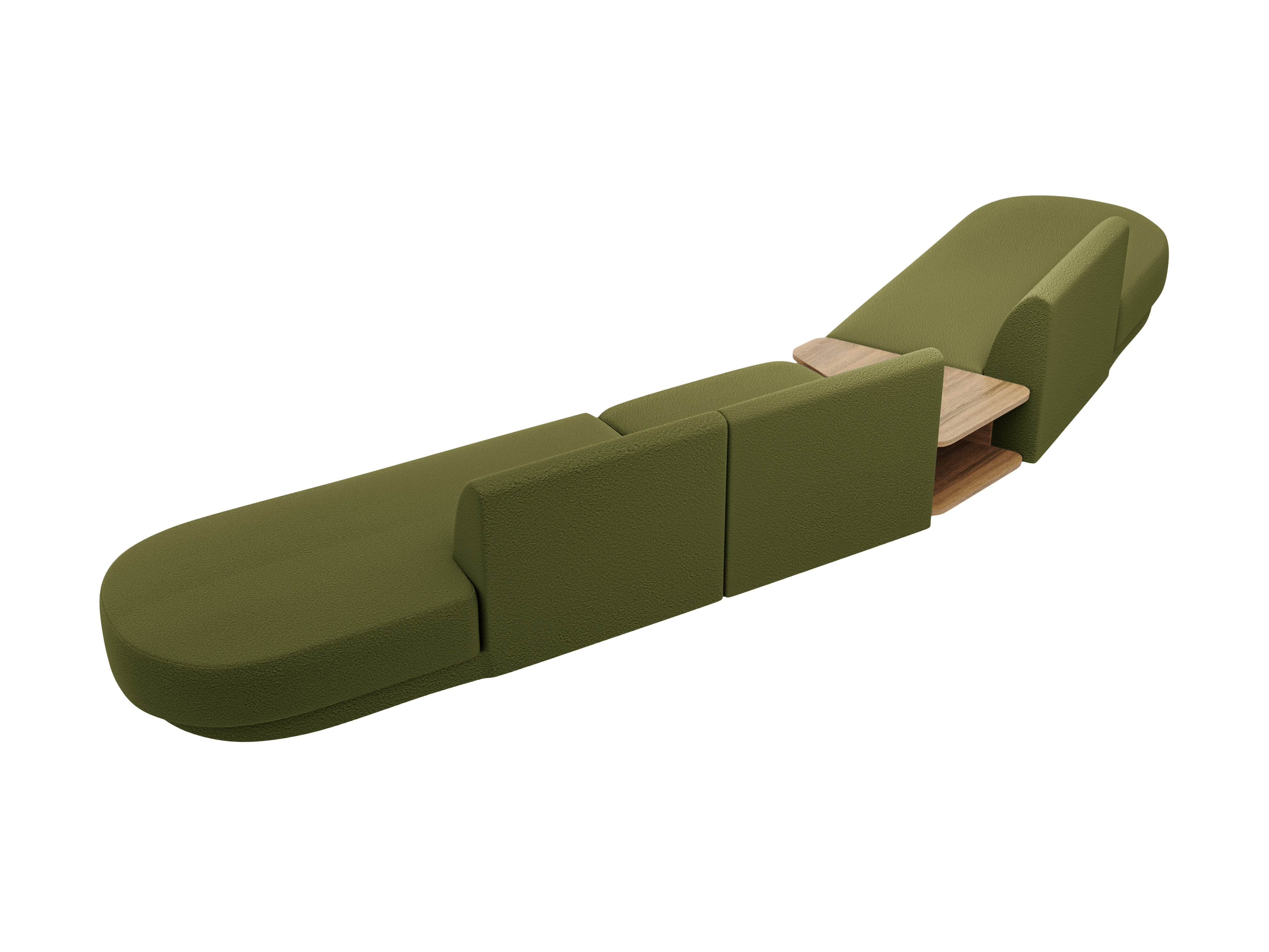 Left-facing modular sofa with table for 5 people MILEY green boucle