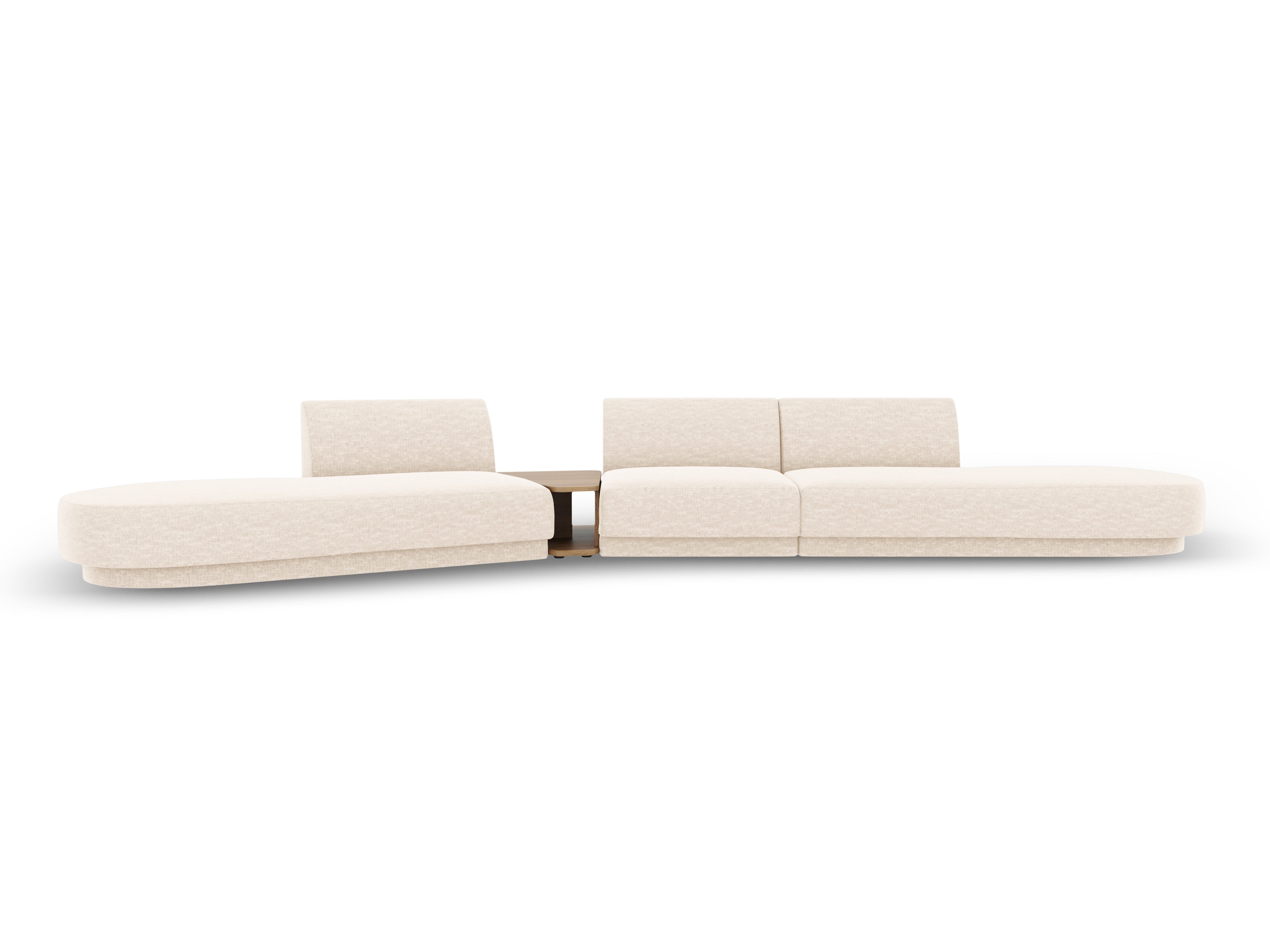 Modulares Sofa links mit Tisch für 5 Personen MILEY hellbeige schimmernder Chenille