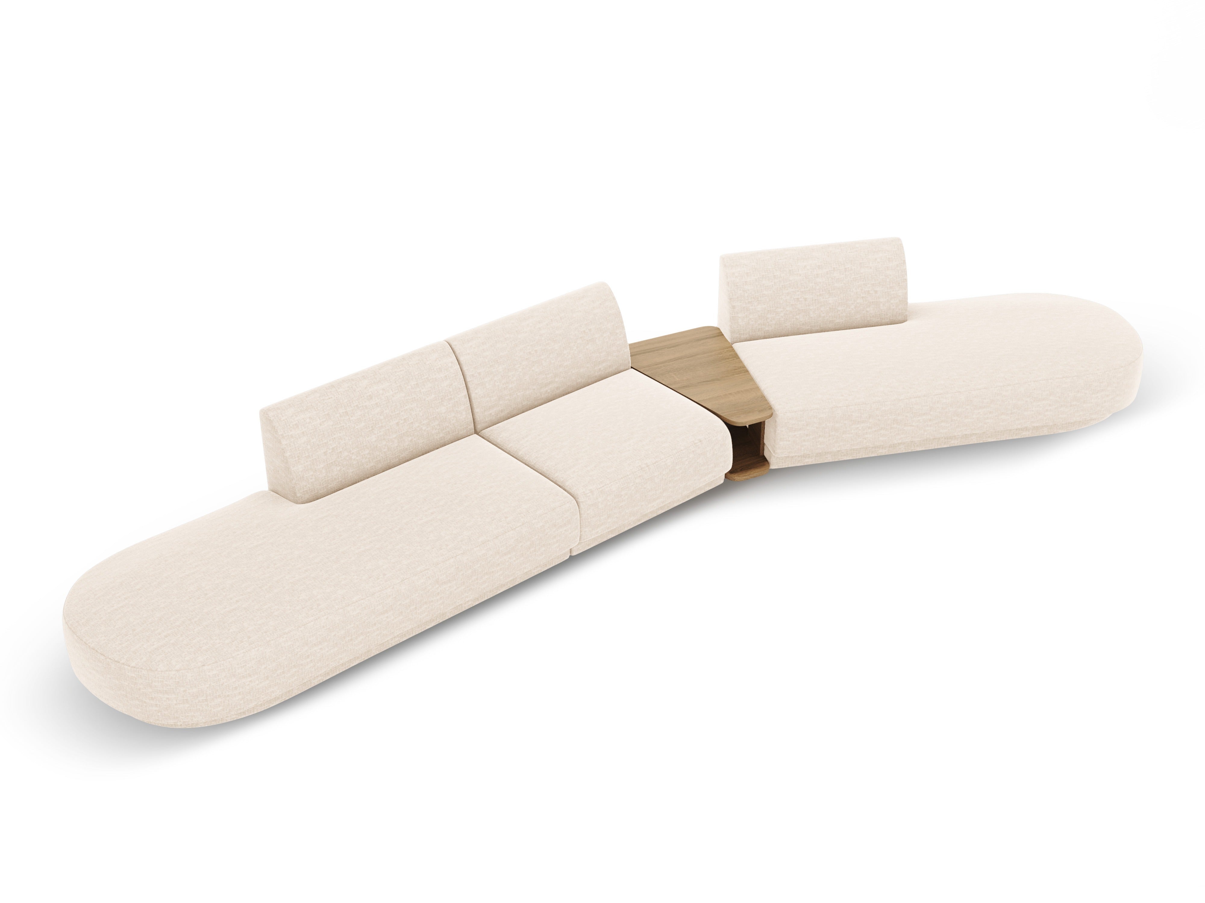Modulares Sofa mit Tisch, 5-Sitzer MILEY in hellbeigem, seidig schimmerndem Chenille