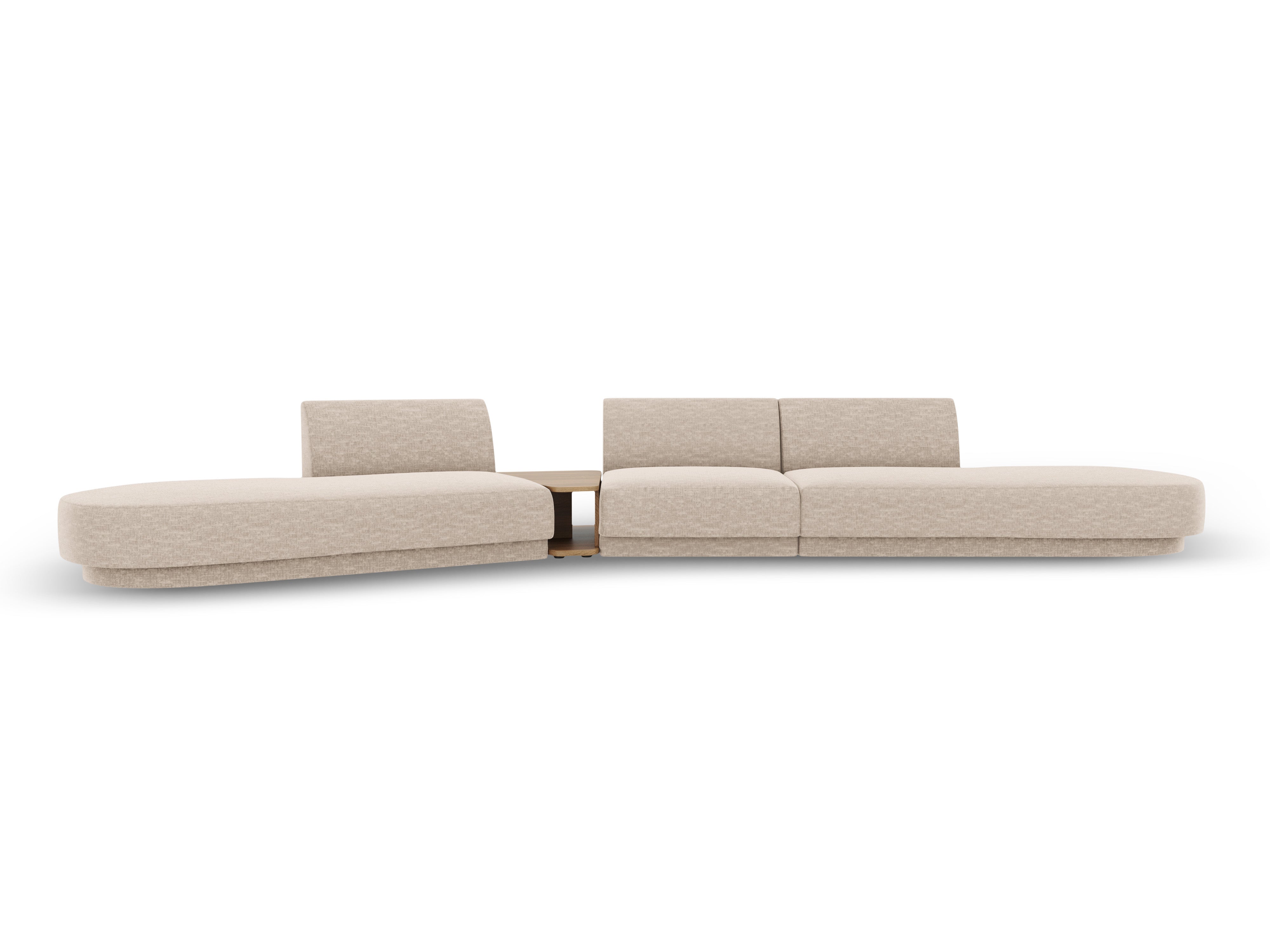 Modulares Sofa links mit Tisch für 5 Personen MILEY beige schimmernder Chenille