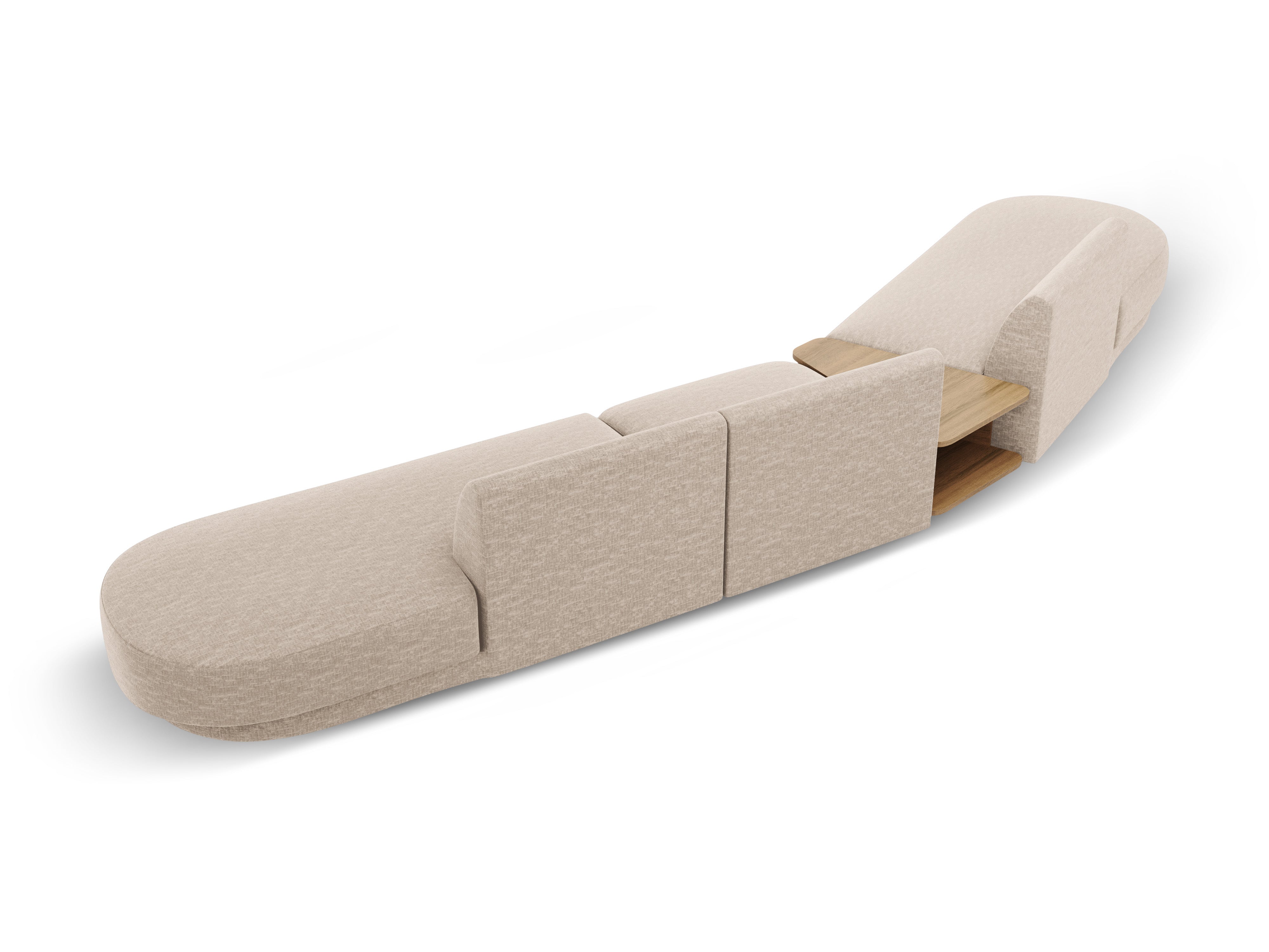 Modulares Sofa links mit Tisch für 5 Personen MILEY beige schimmernder Chenille